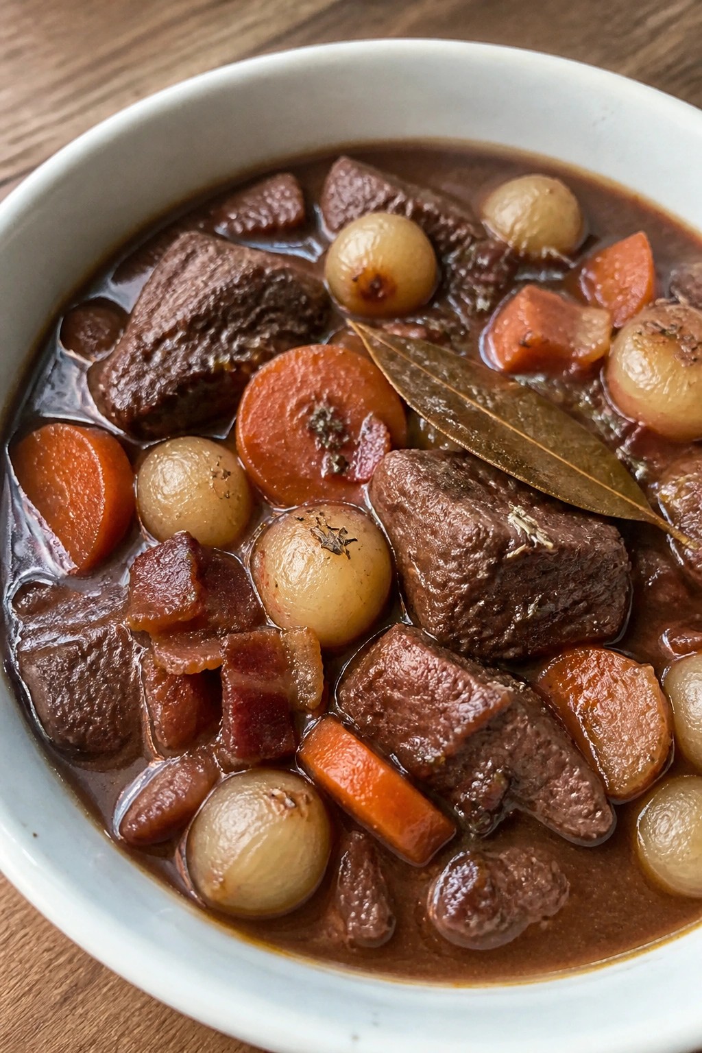 French Burgundy Beef Stew with Pearl Onions