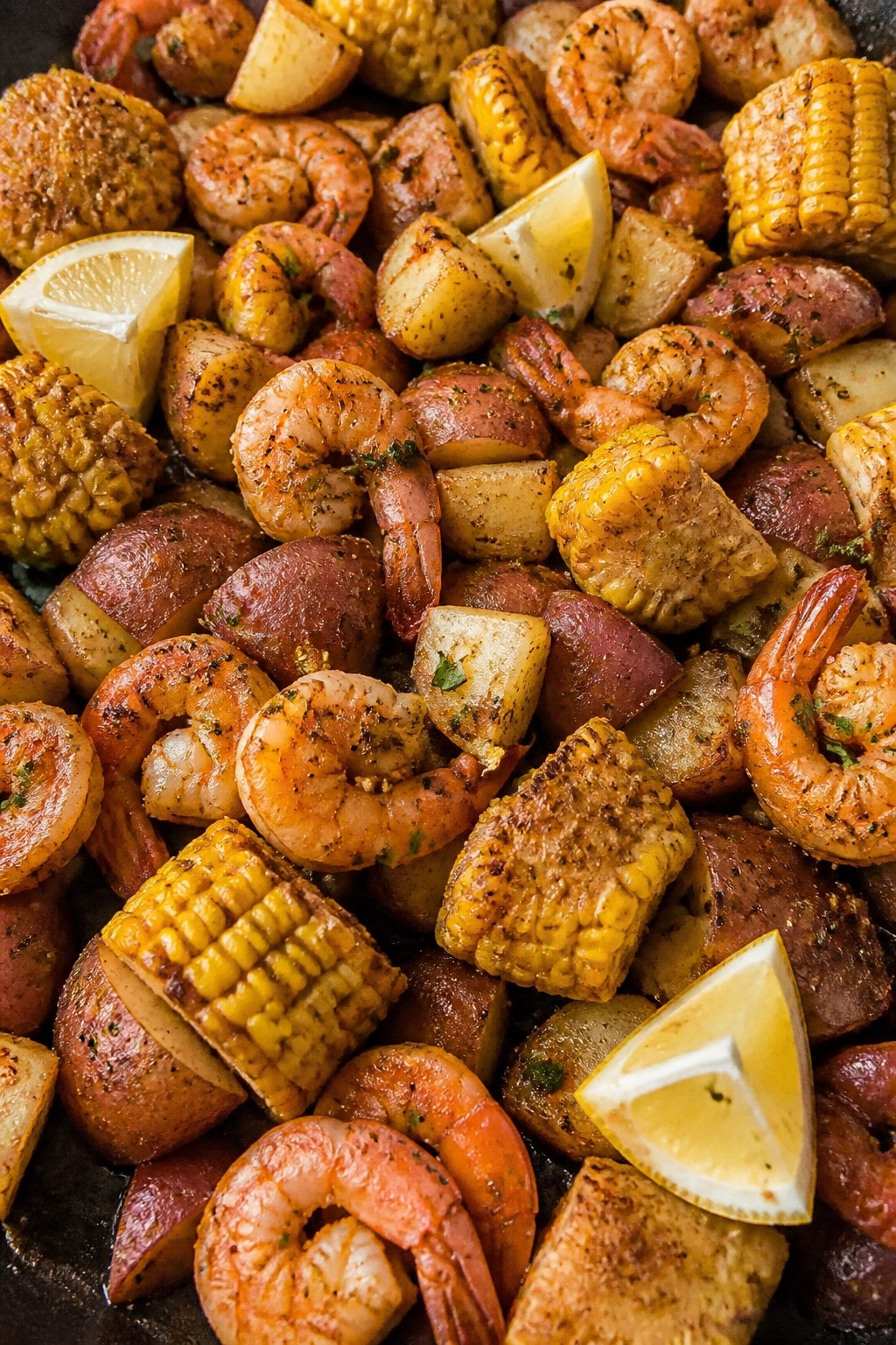 Cajun Shrimp with Corn on the Cob and Red Potatoes
