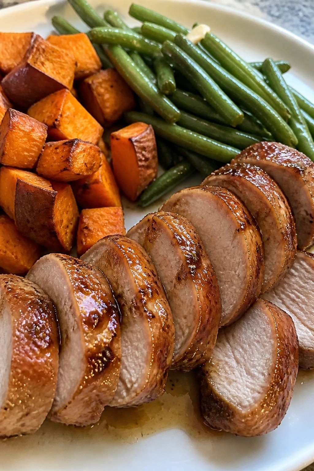 Honey Soy Pork Tenderloin with Sweet Potatoes and Green Beans
