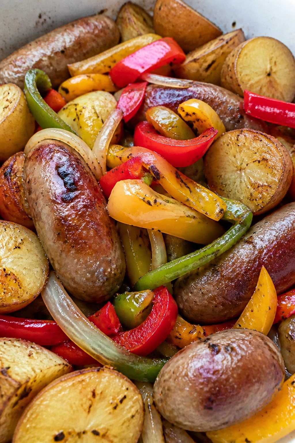 Italian Sausage with Peppers Onions and Crispy Potatoes