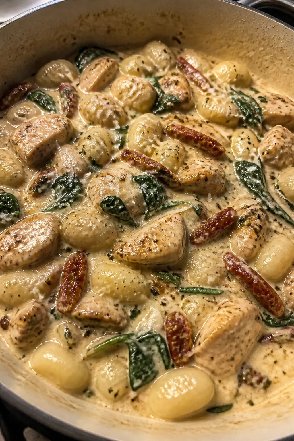 One-Pot Creamy Tuscan Chicken and Gnocchi