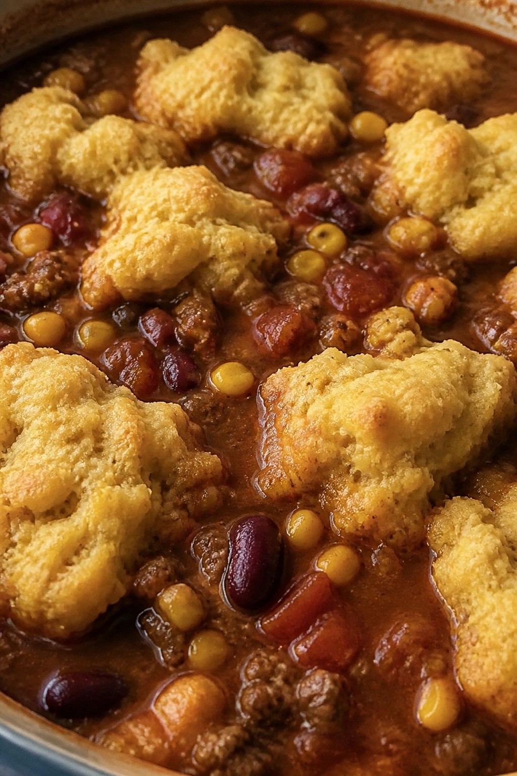 One-Pot Smoky Beef Chili with Cornbread Dumplings