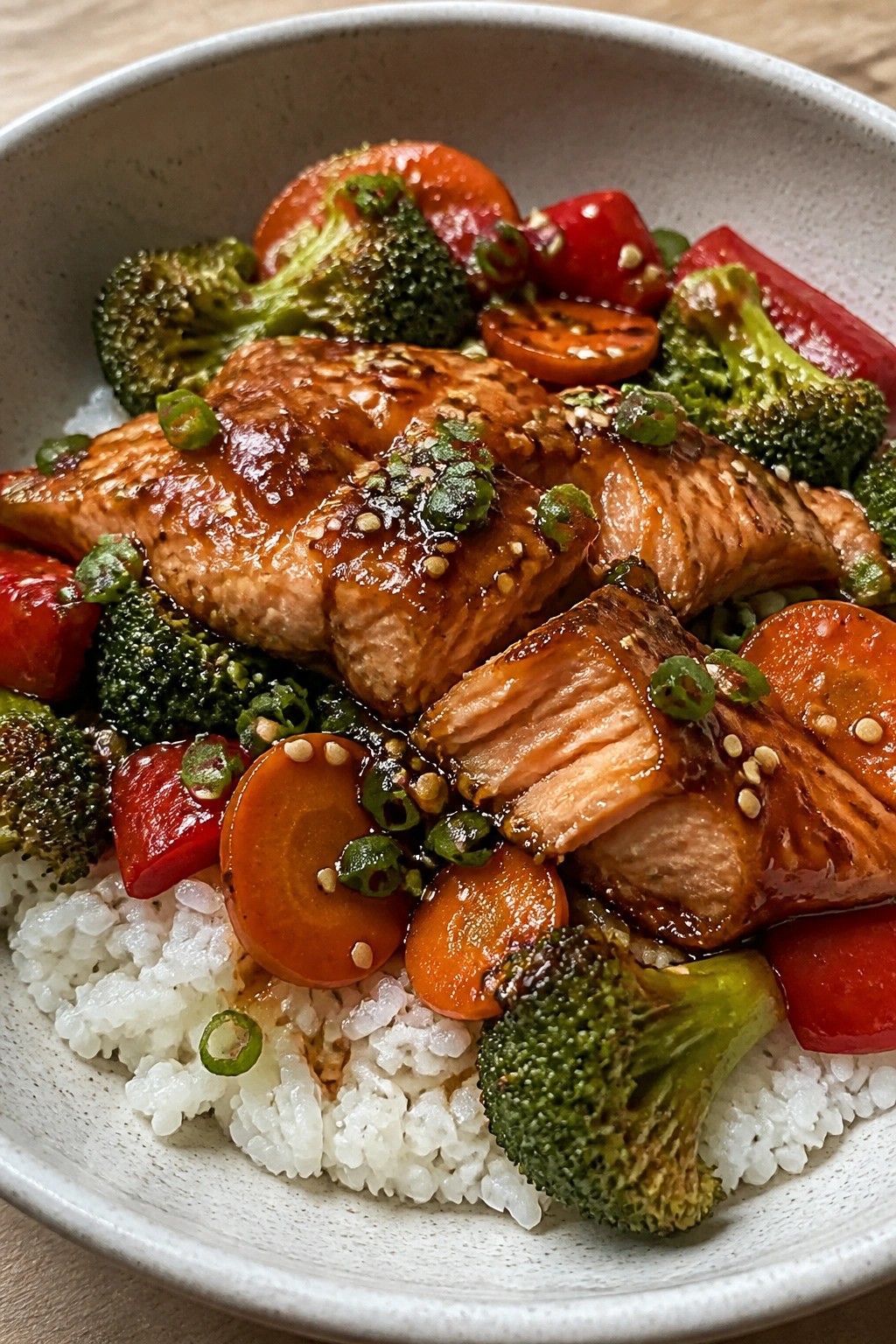 One-Pot Teriyaki Salmon and Vegetable Rice Bowl
