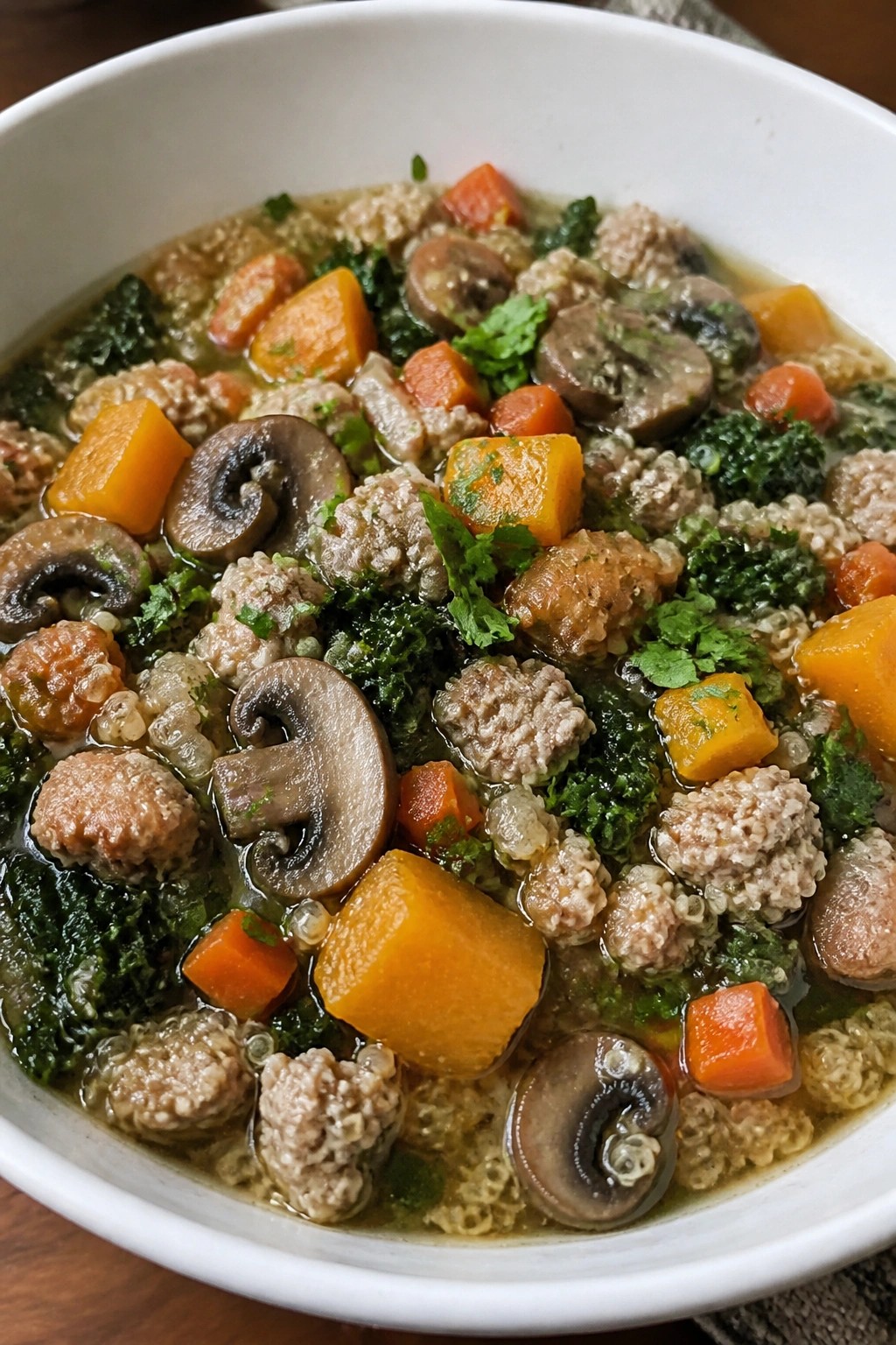 Slow Cooker Harvest Quinoa and Mushroom Stew with Turkey