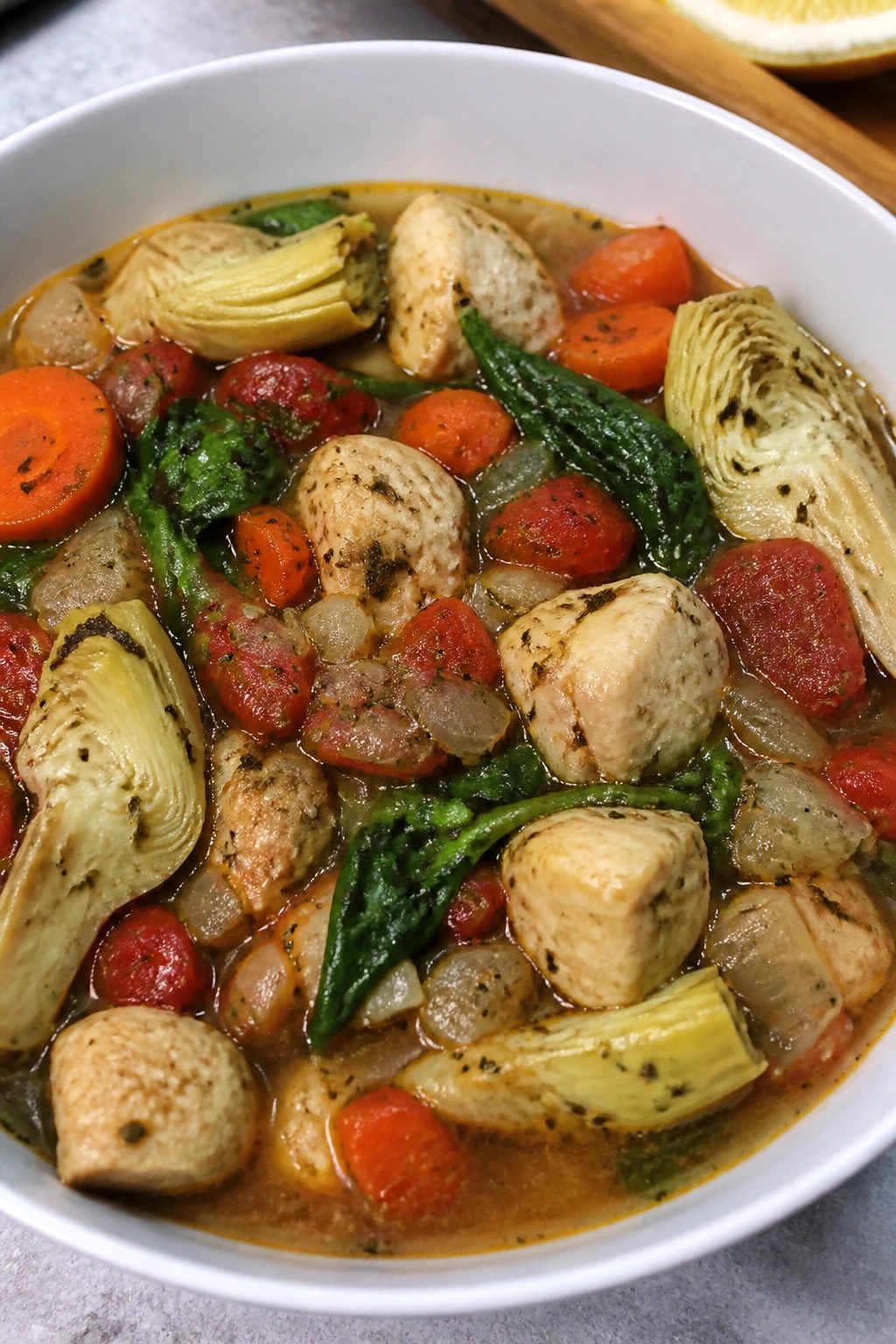 Slow Cooker Mediterranean Chicken and Artichoke Vegetable Stew