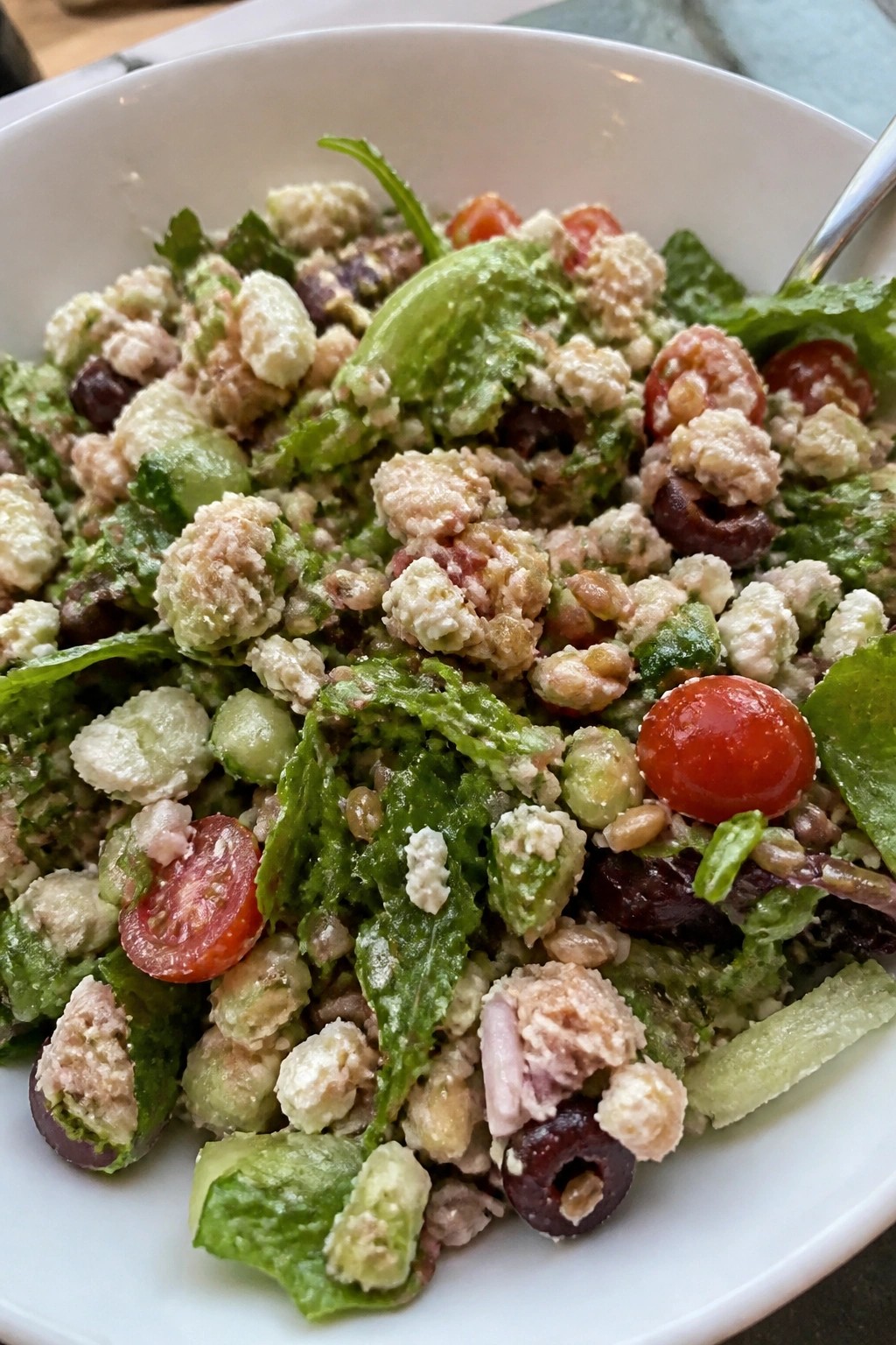 Mediterranean Tuna Salad with Farro and Mixed Greens