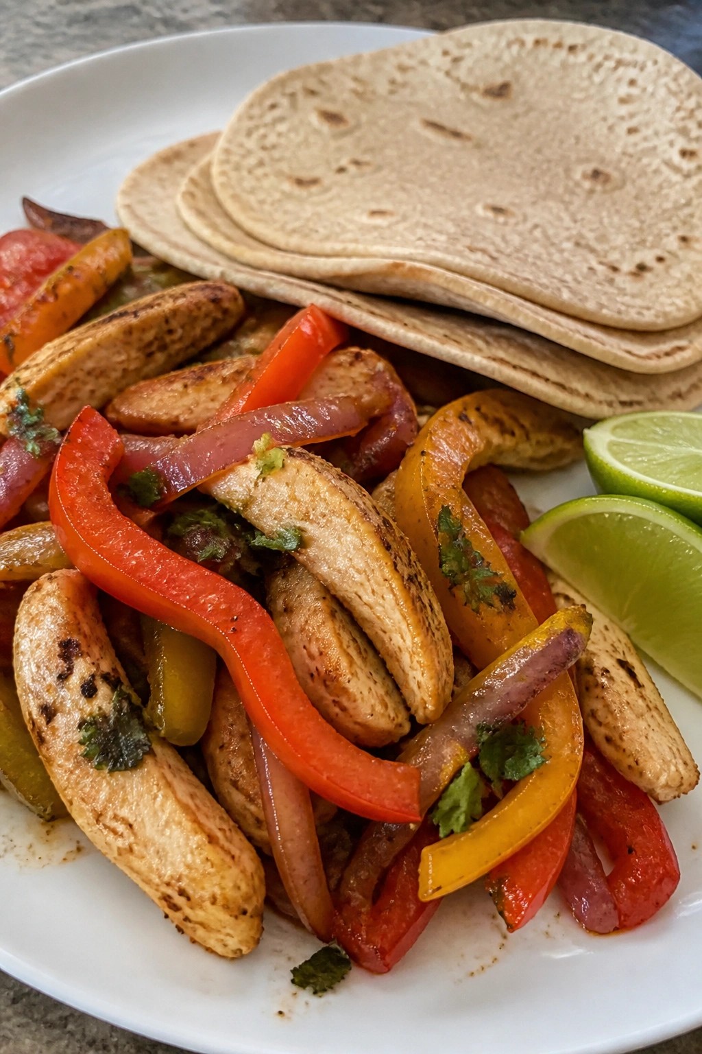 Sheet Pan Fajita Chicken with Peppers, Onions, and Whole Wheat Tortillas