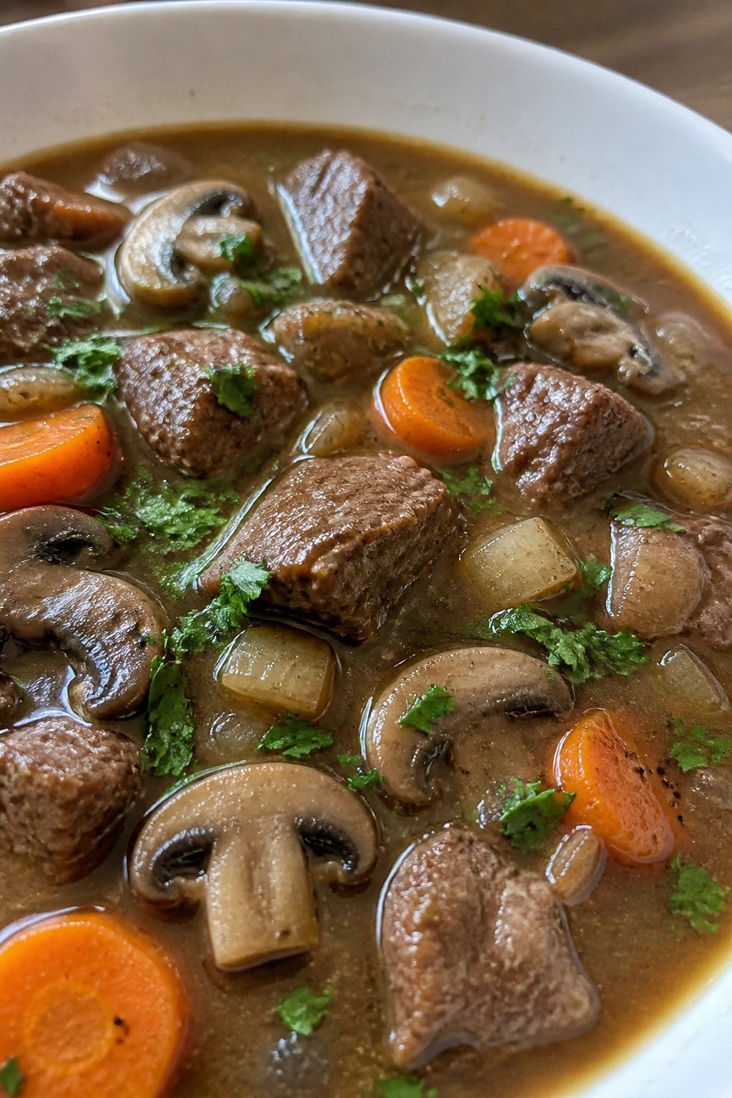 Hearty Beef and Wild Mushroom Soup