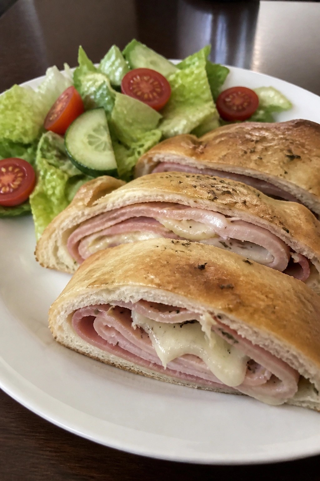 Ham and Cheese Stromboli Slices with Side Salad
