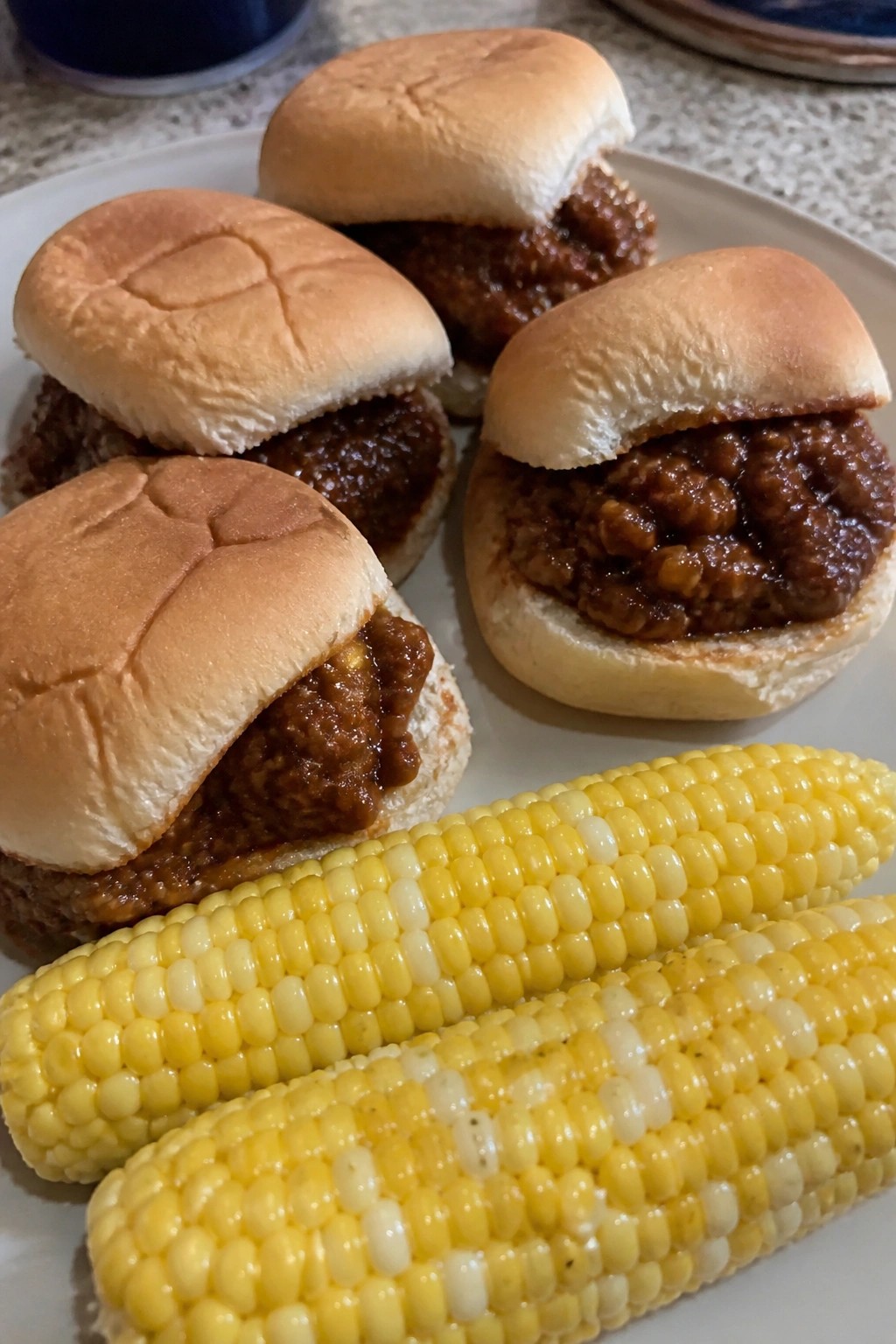 Sloppy Joe Sliders on Soft Buns with Corn on the Cob