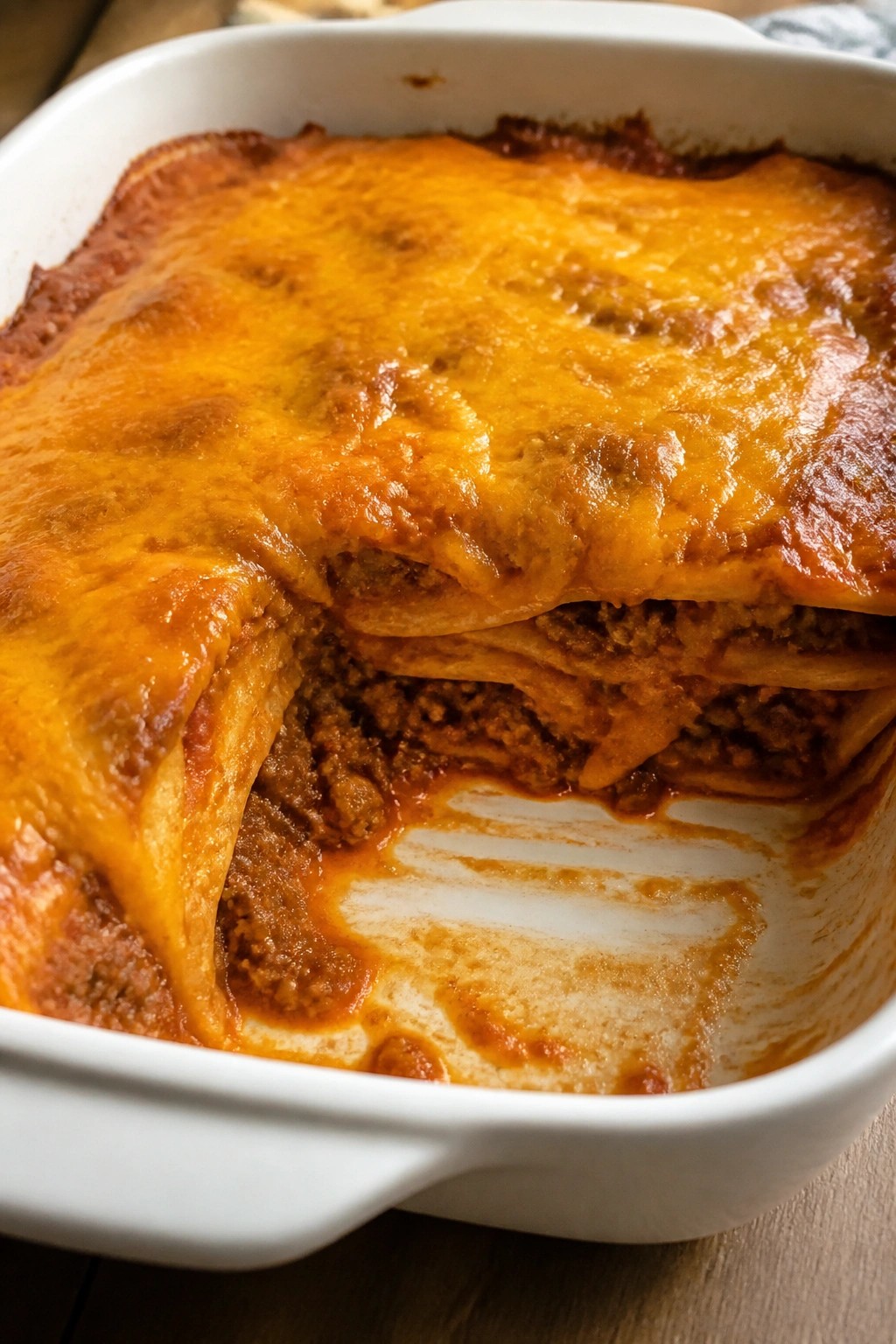 Beef Enchilada Casserole with Melted Cheese