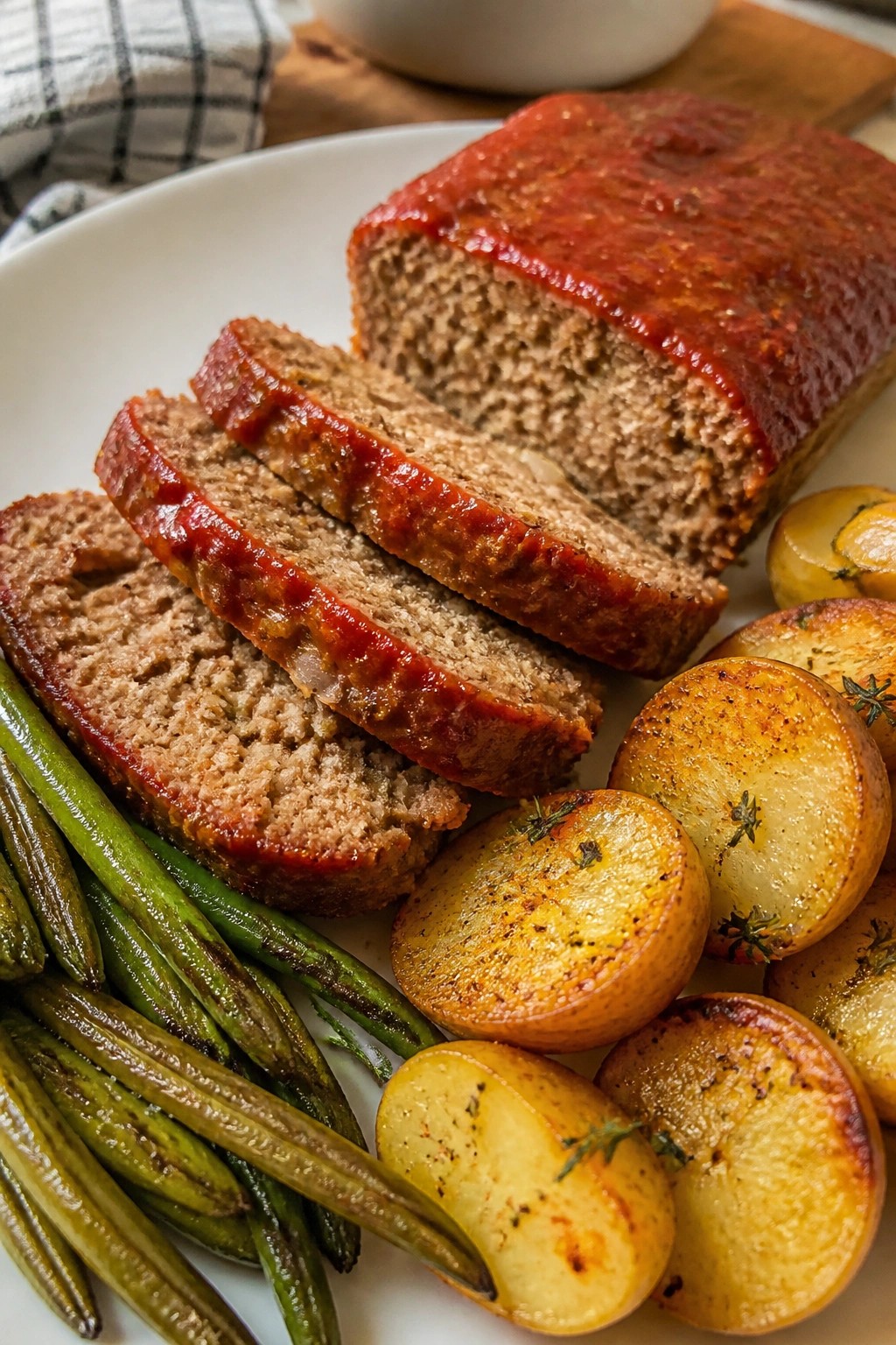 Classic Meatloaf with Roasted Potatoes and Green Beans