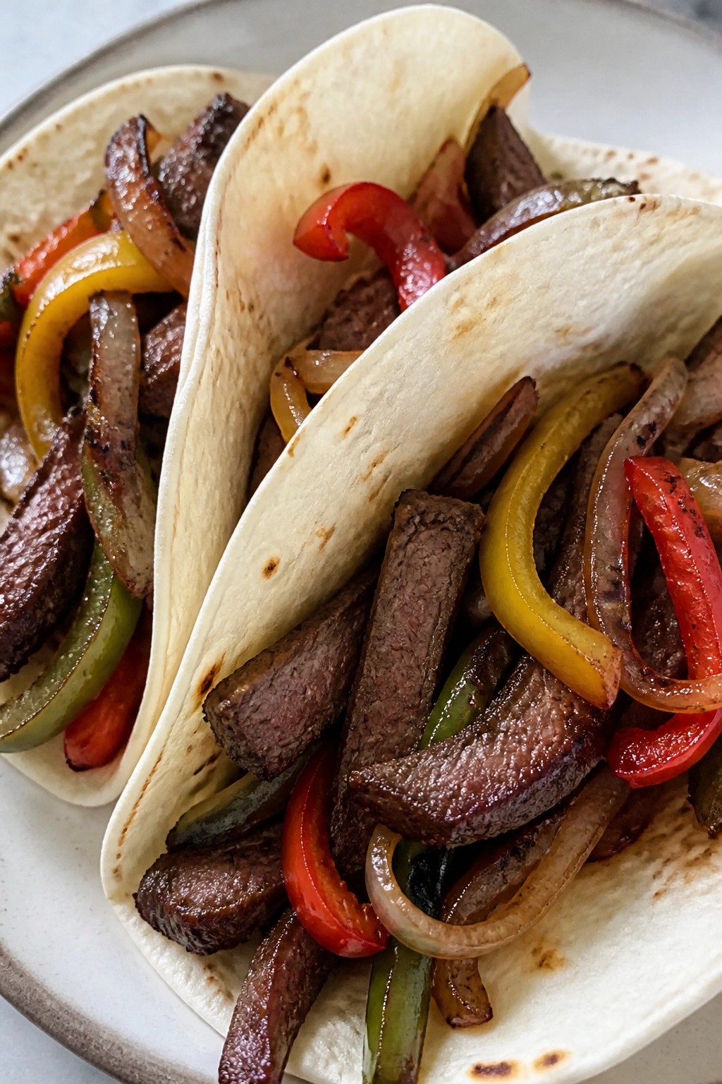 Beef Fajitas with Peppers, Onions, and Warm Flour Tortillas