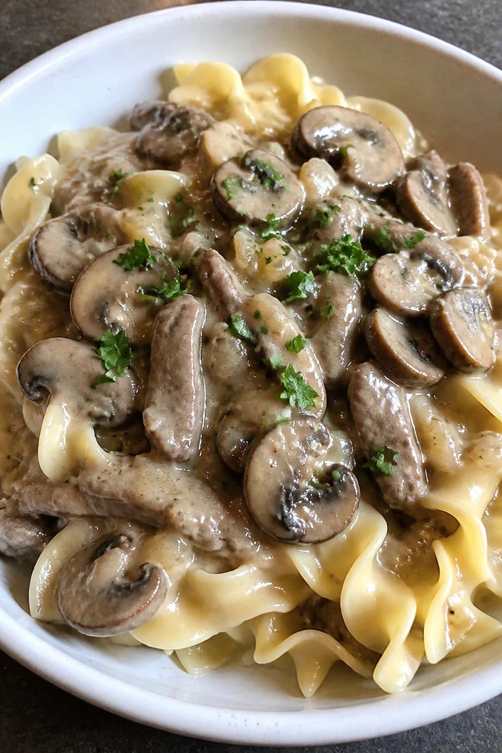 Classic Beef Stroganoff with Buttered Egg Noodles