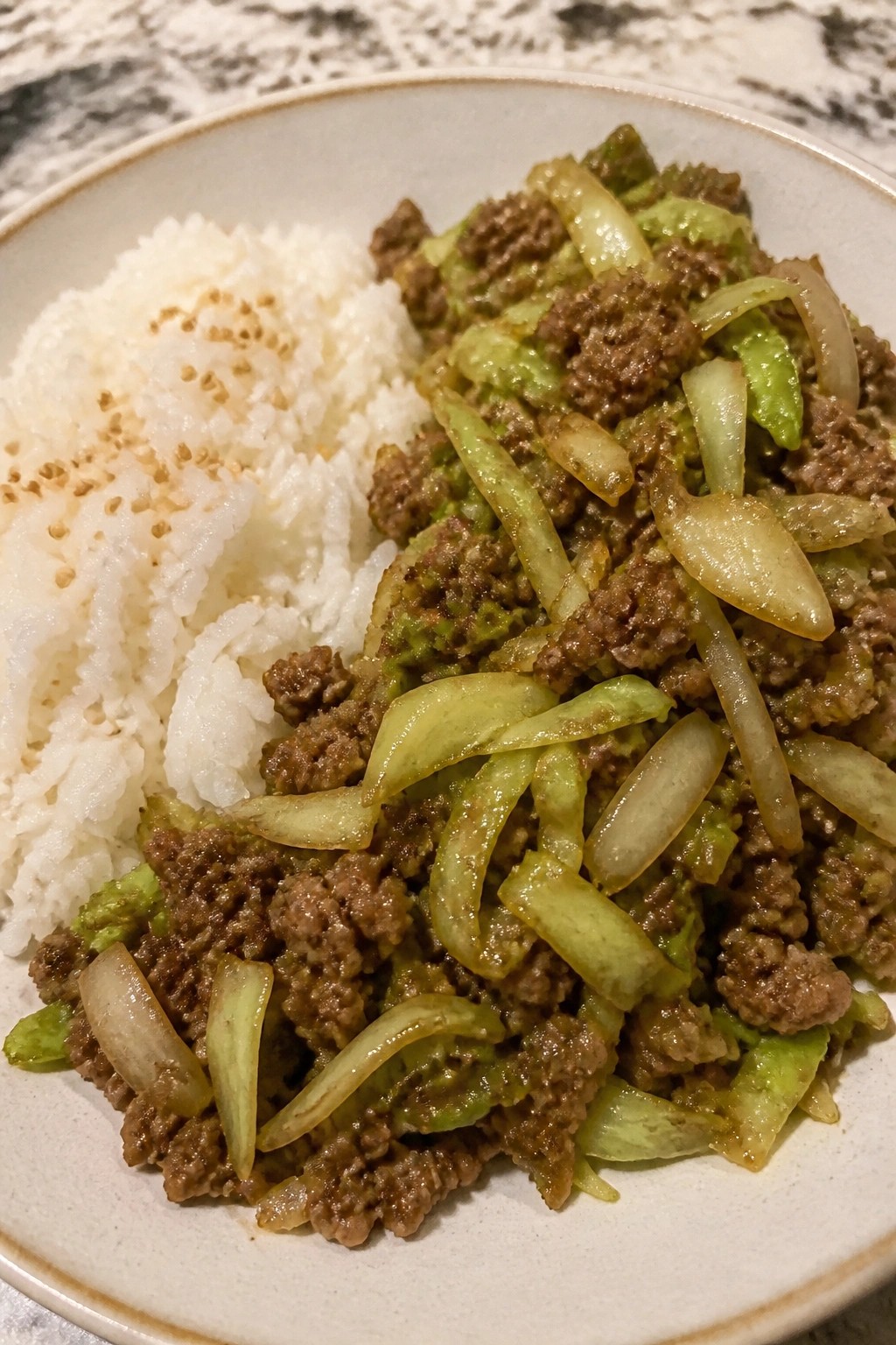 Skillet Beef and Cabbage Stir-Fry with Sesame Rice