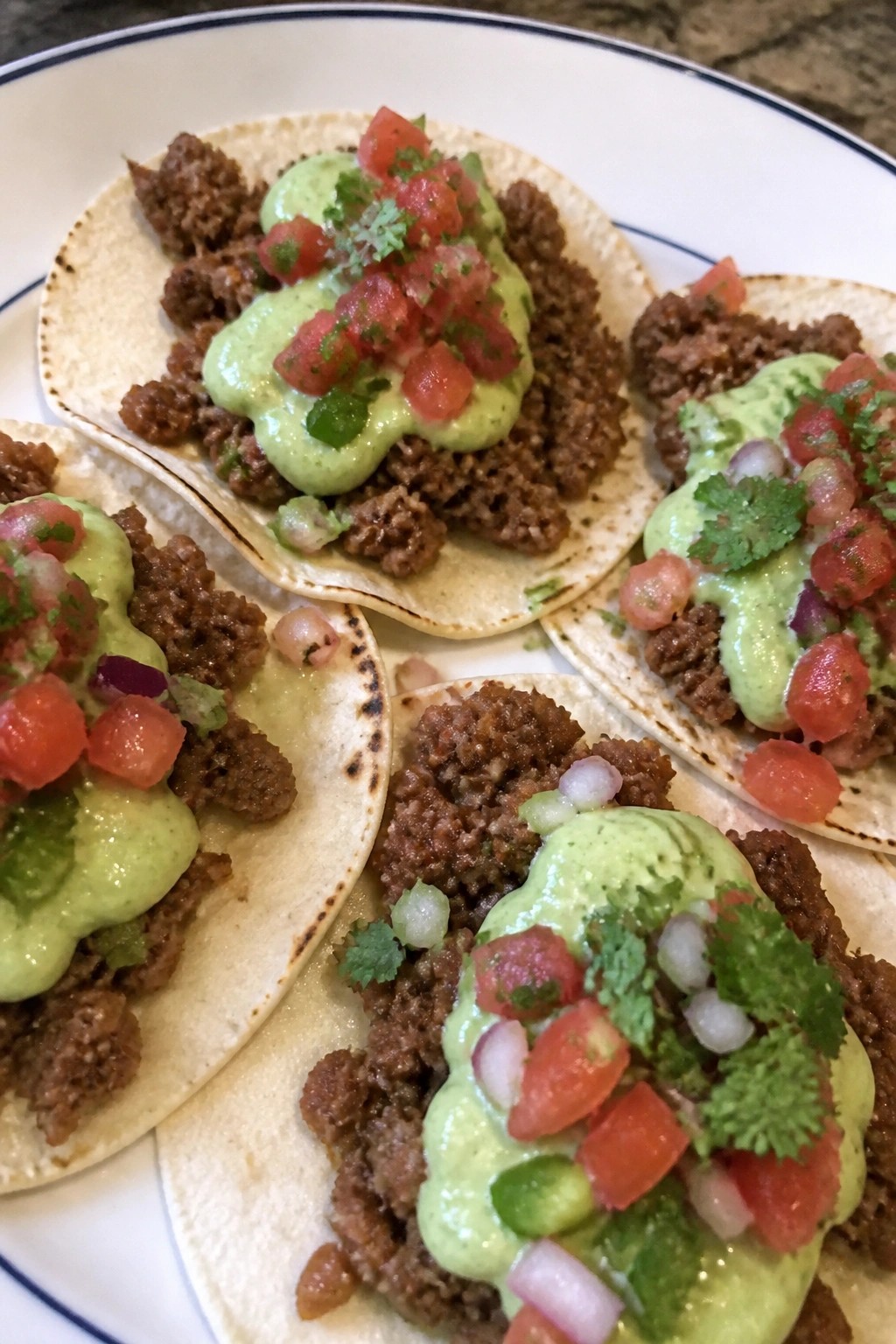 Spicy Beef Tacos with Avocado Crema and Fresh Salsa