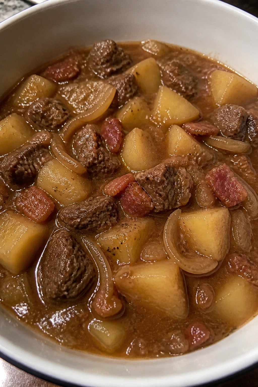 Bacon and Onion Beef Potato Stew