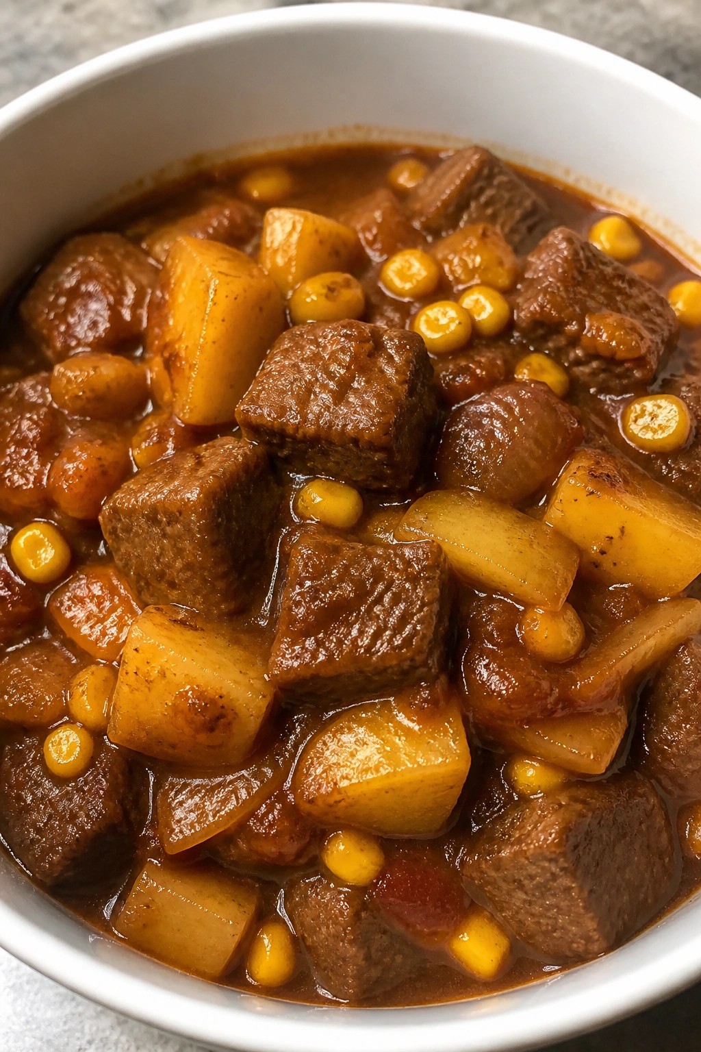 Barbecue Beef and Potato Stew with Corn