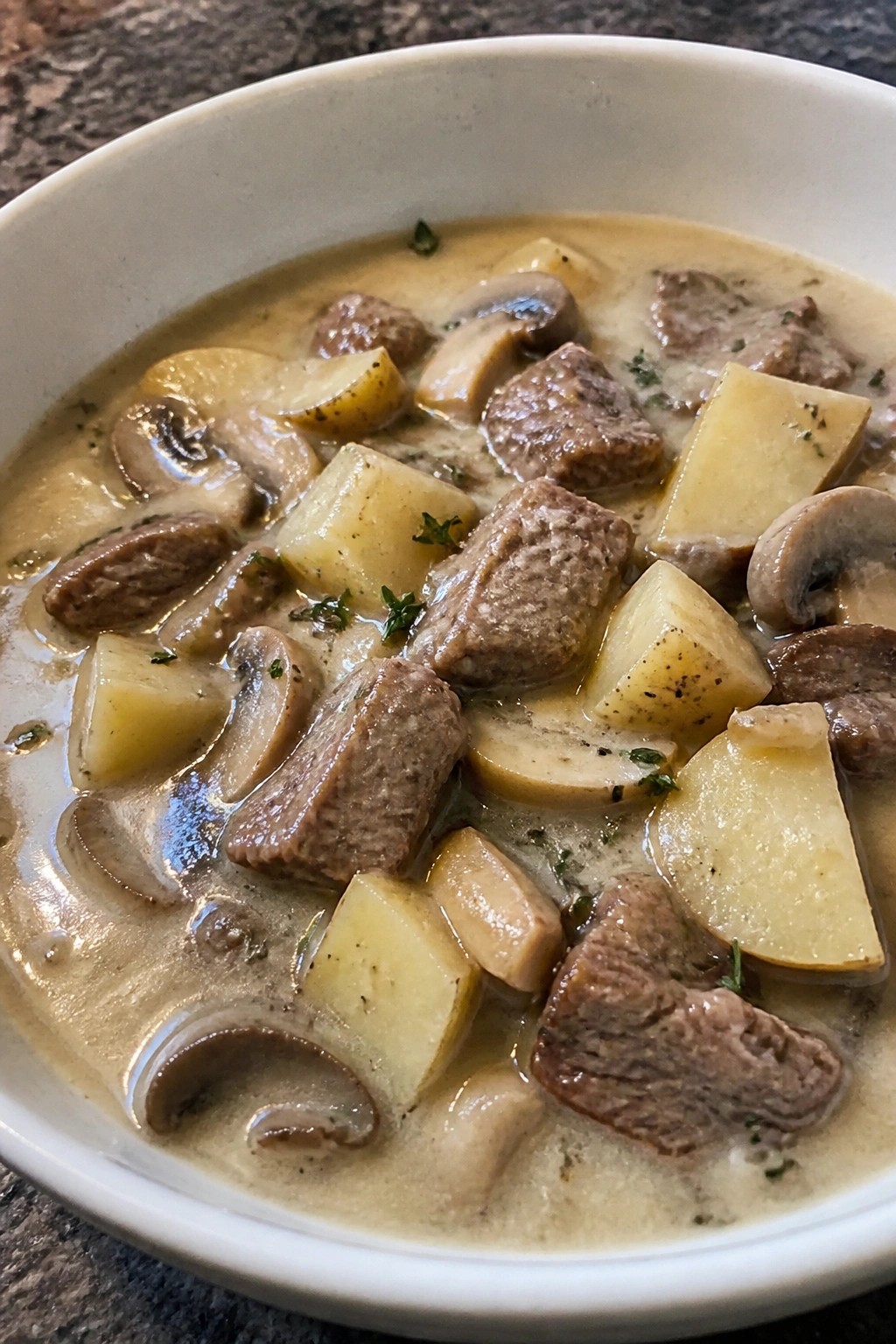 Creamy Mushroom and Thyme Beef Potato Stew