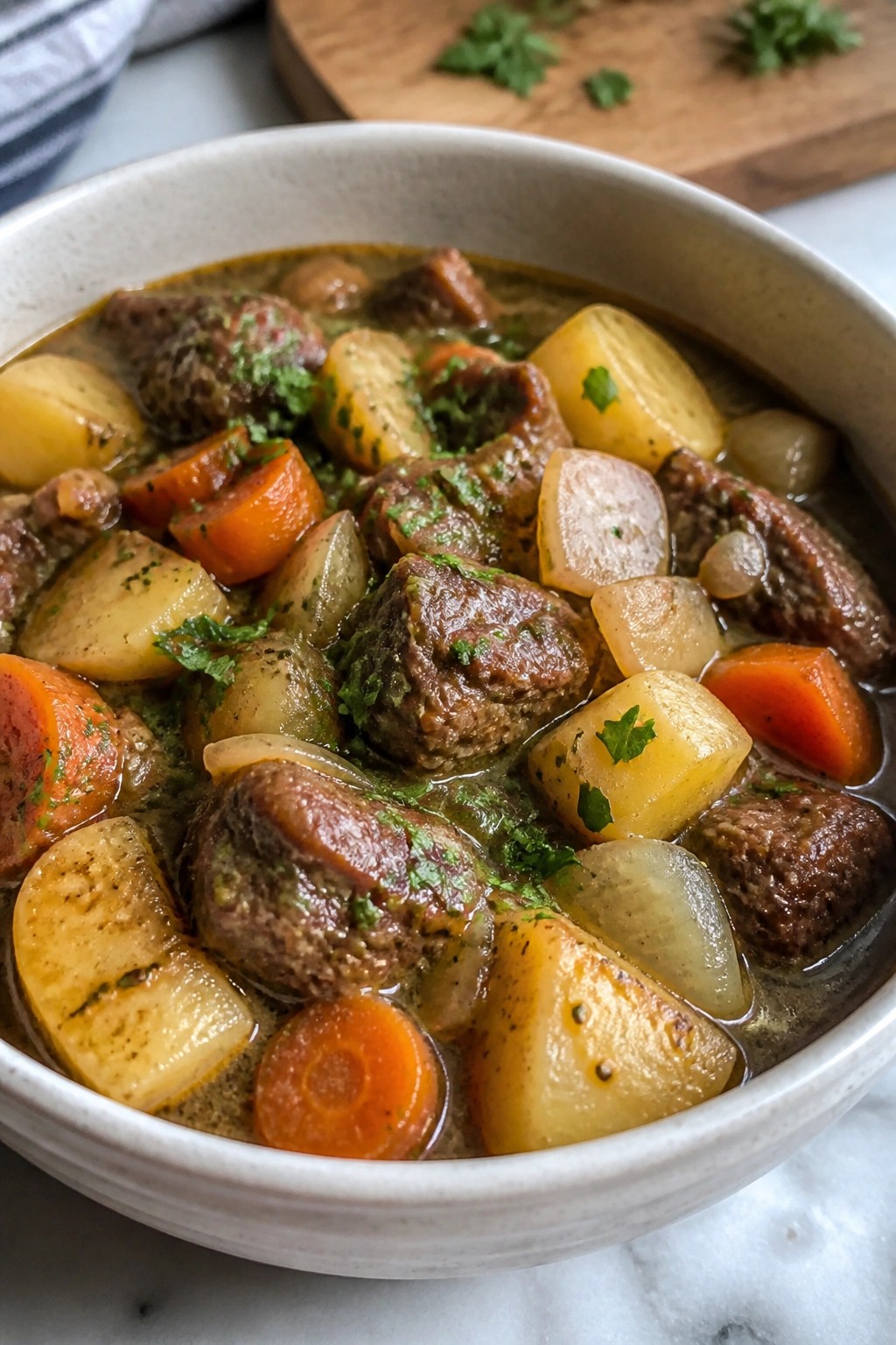 Slow Cooker Lamb and Beef Stew with Root Vegetables and Herbs