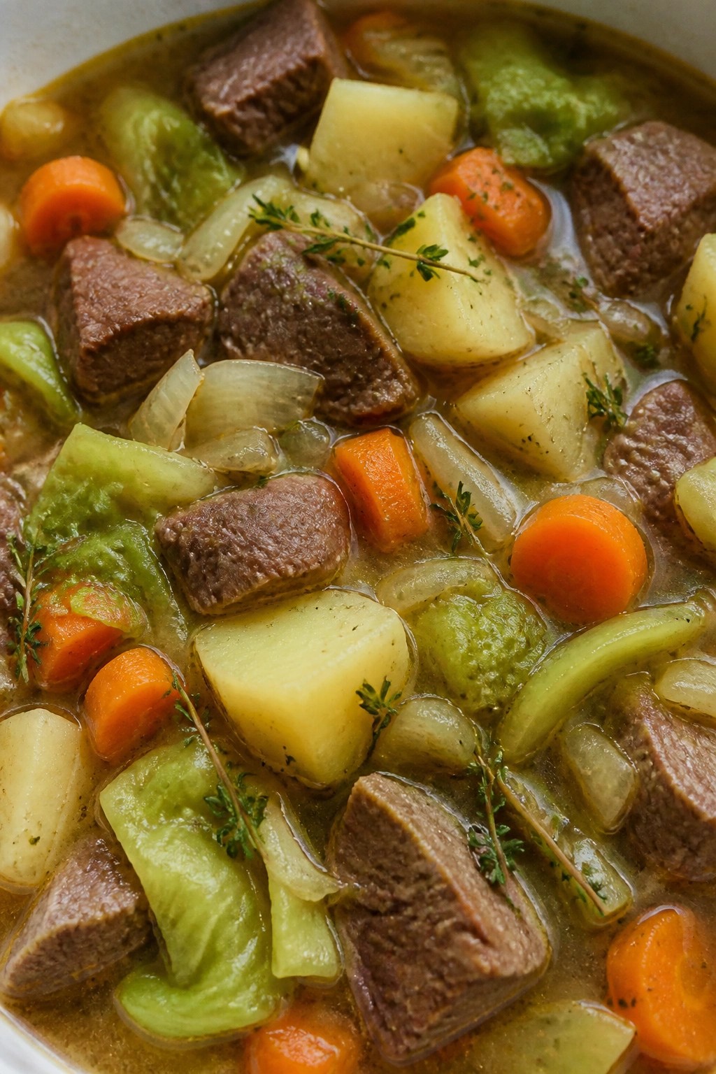 Traditional Irish Beef Stew with Cabbage and Thyme