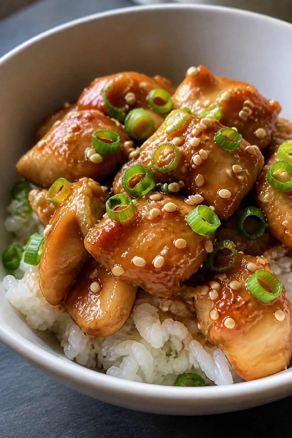 Slow Cooker Honey Teriyaki Chicken Thighs with Steamed Rice