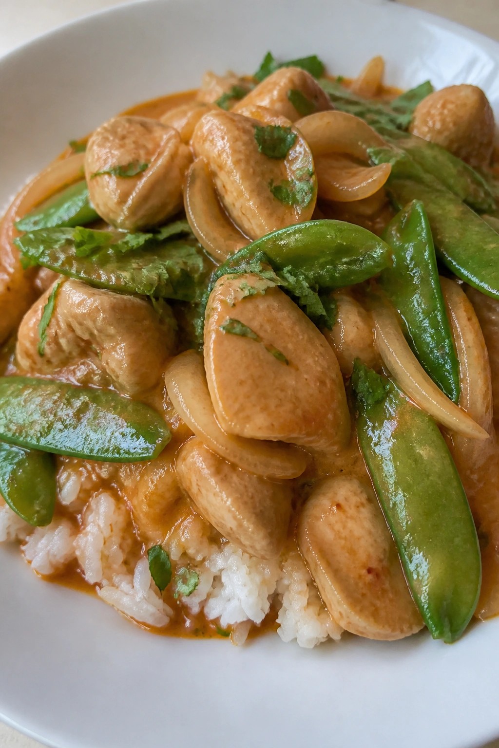 Thai Coconut Curry Chicken with Jasmine Rice and Snap Peas