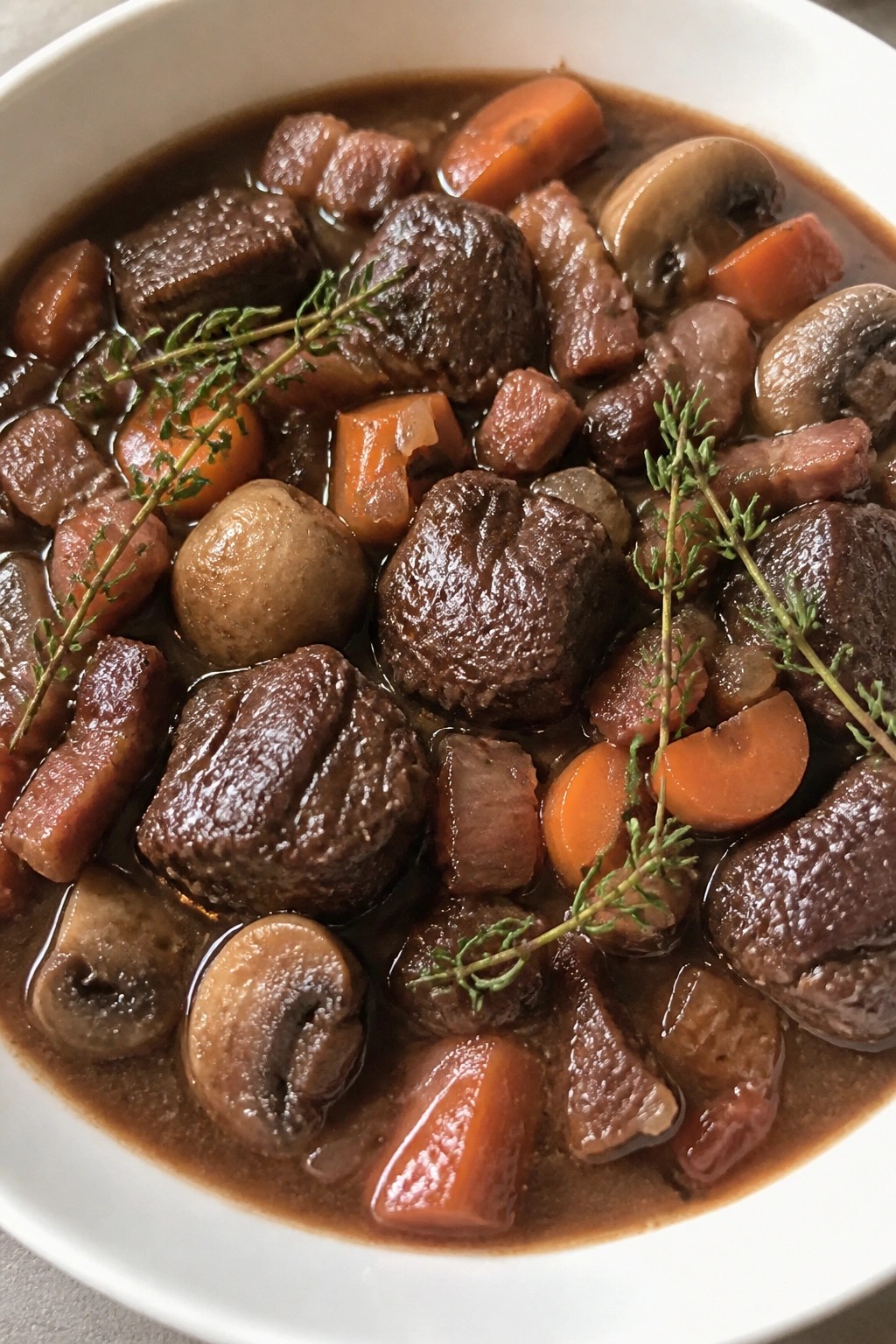 Beef Bourguignon-Style Stew with Bacon and Thyme