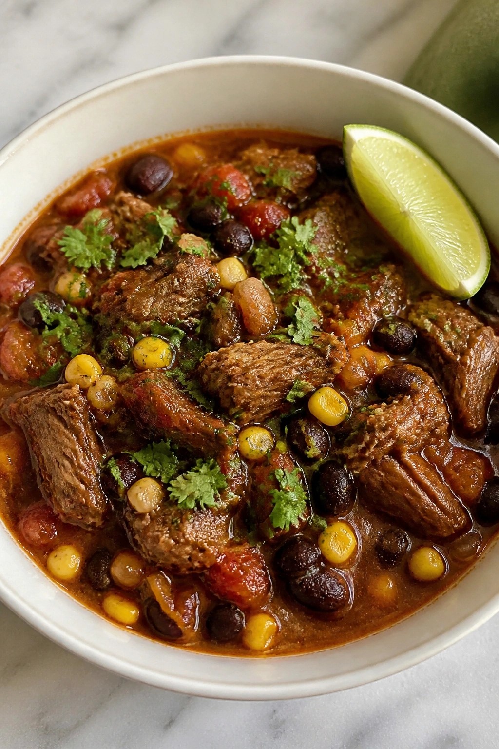 Chipotle Beef Stew with Corn and Black Beans