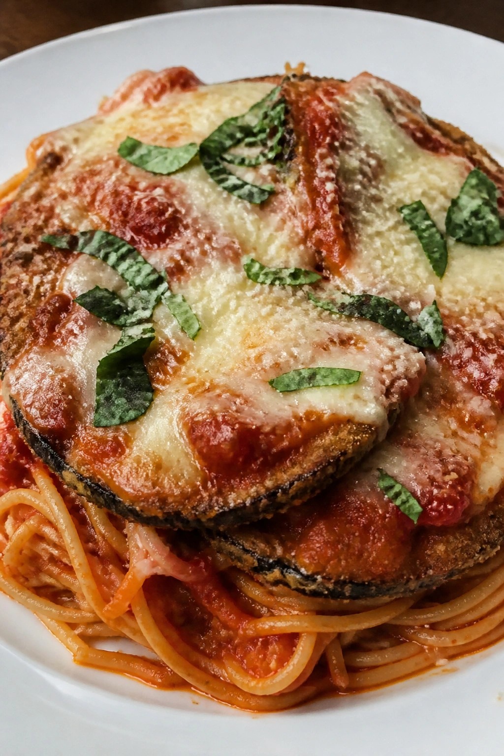 Baked Eggplant Parmesan with Spaghetti