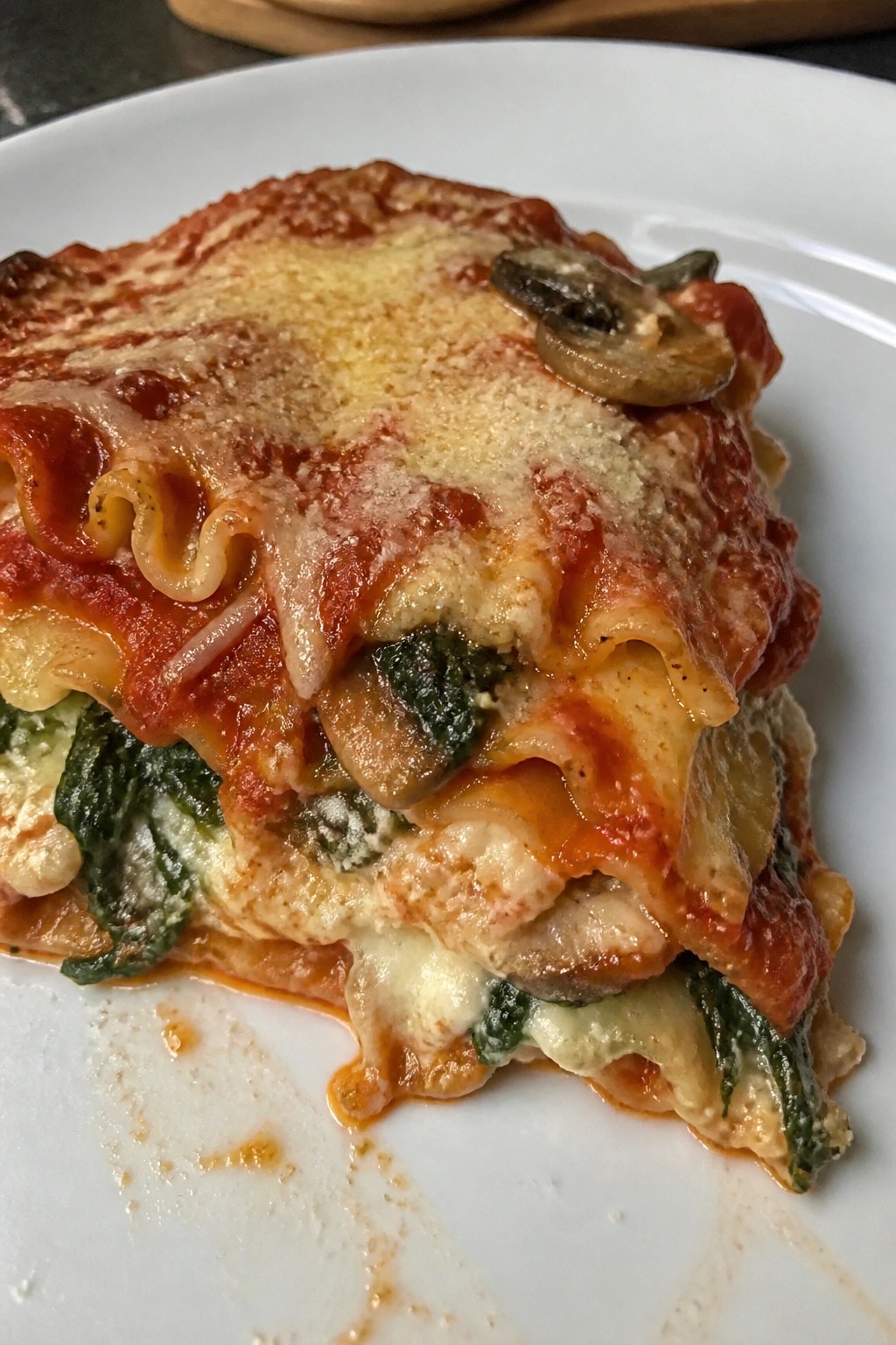 Cheesy Spinach Mushroom Lasagna