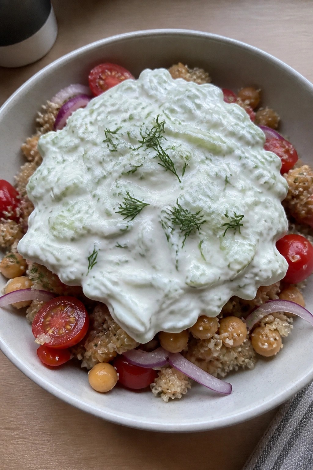 Mediterranean Chickpea Quinoa Bowls with Tzatziki