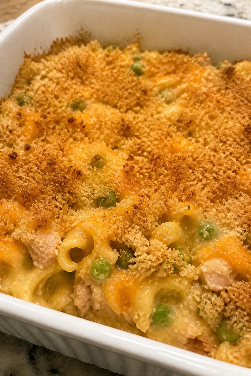 Tuna Noodle Casserole with Crispy Breadcrumb Topping