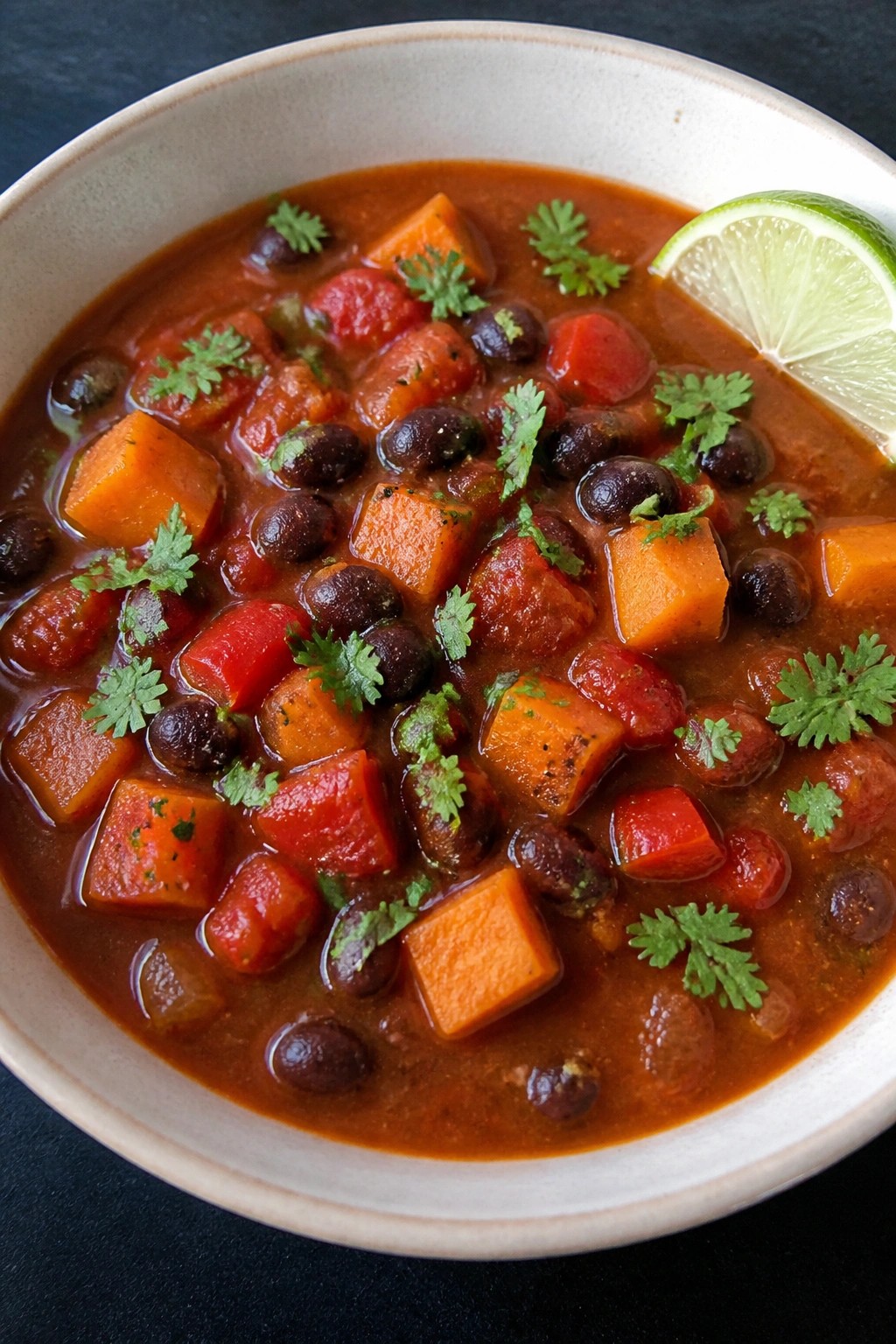 Spicy Black Bean and Sweet Potato Chili Soup