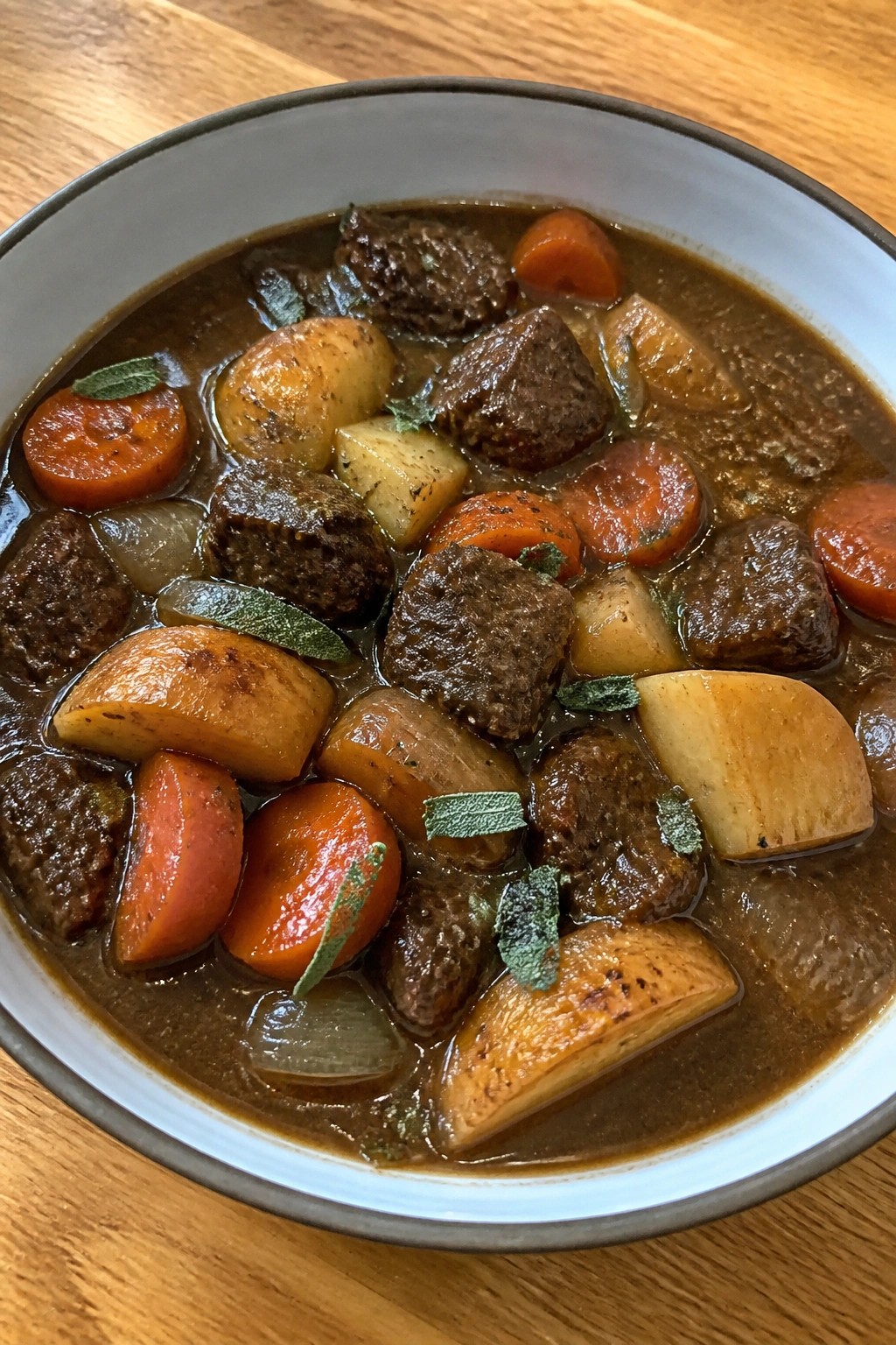 Bold Guinness Beef Stew with Roasted Parsnips and Sage