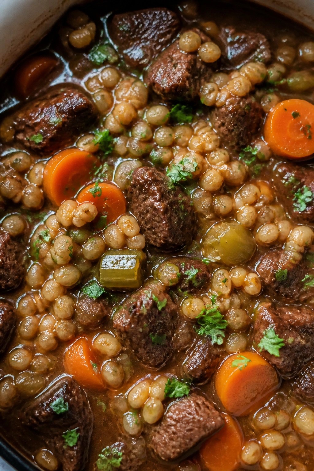 Guinness Beef and Barley Stew with Fresh Parsley