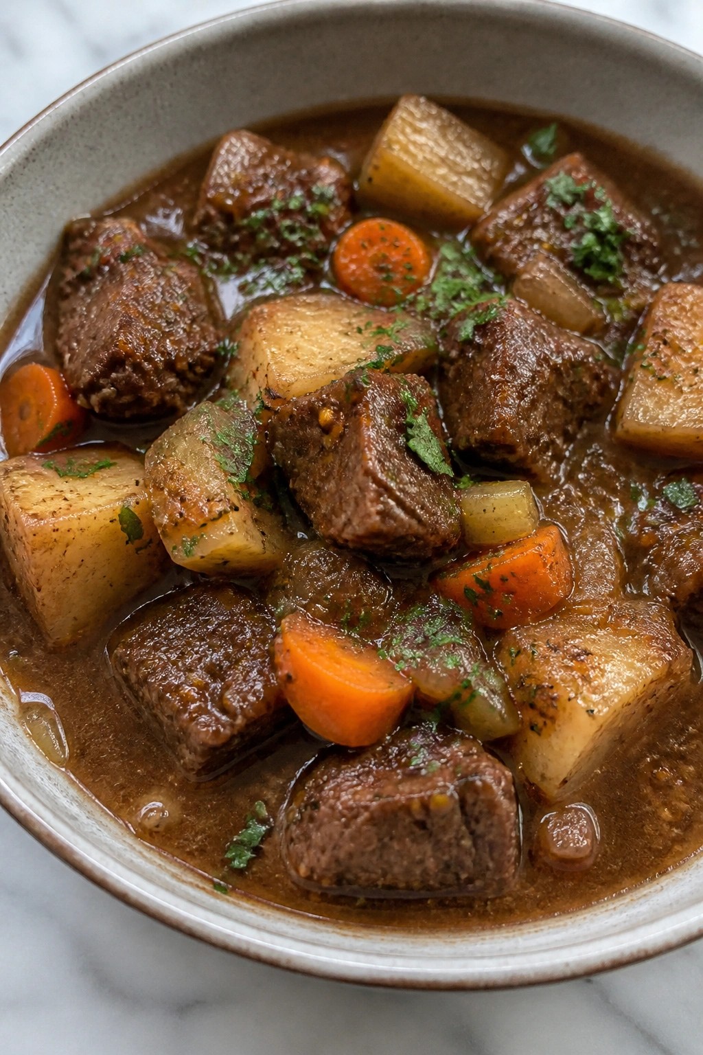 Guinness Beef Stew with Celery Root and Whole-Grain Mustard