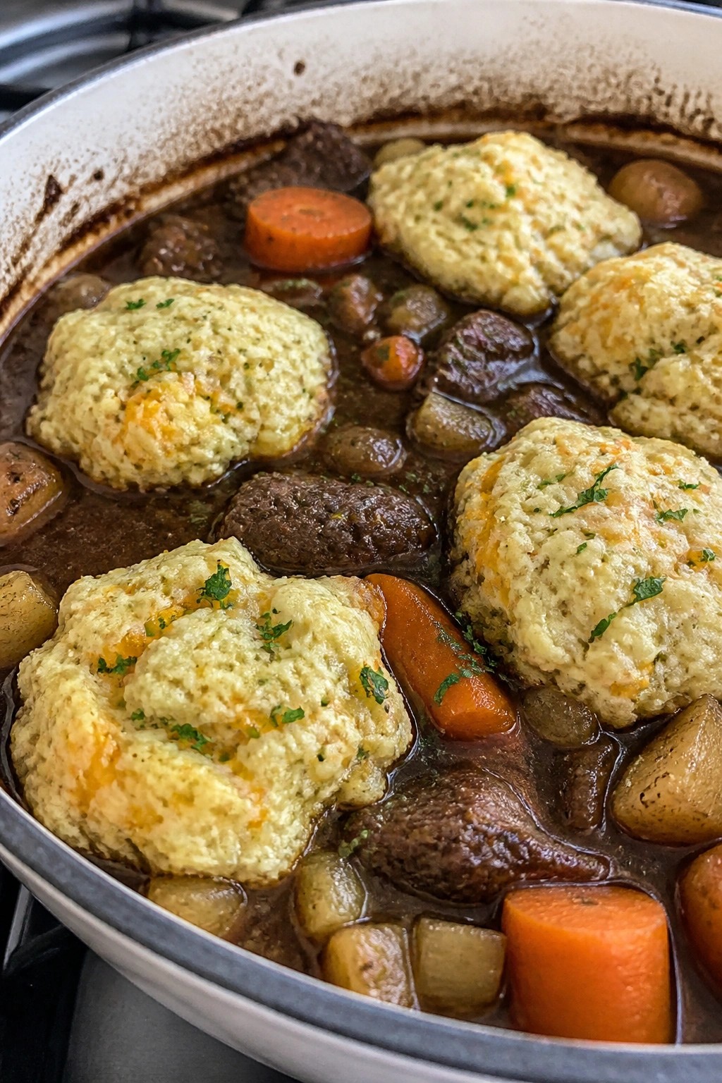 Guinness Beef Stew with Cheddar Herb Dumplings