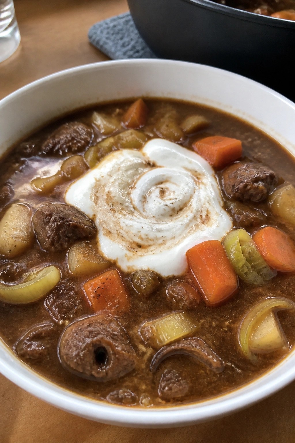 Guinness Beef Stew with Leeks and Horseradish Cream