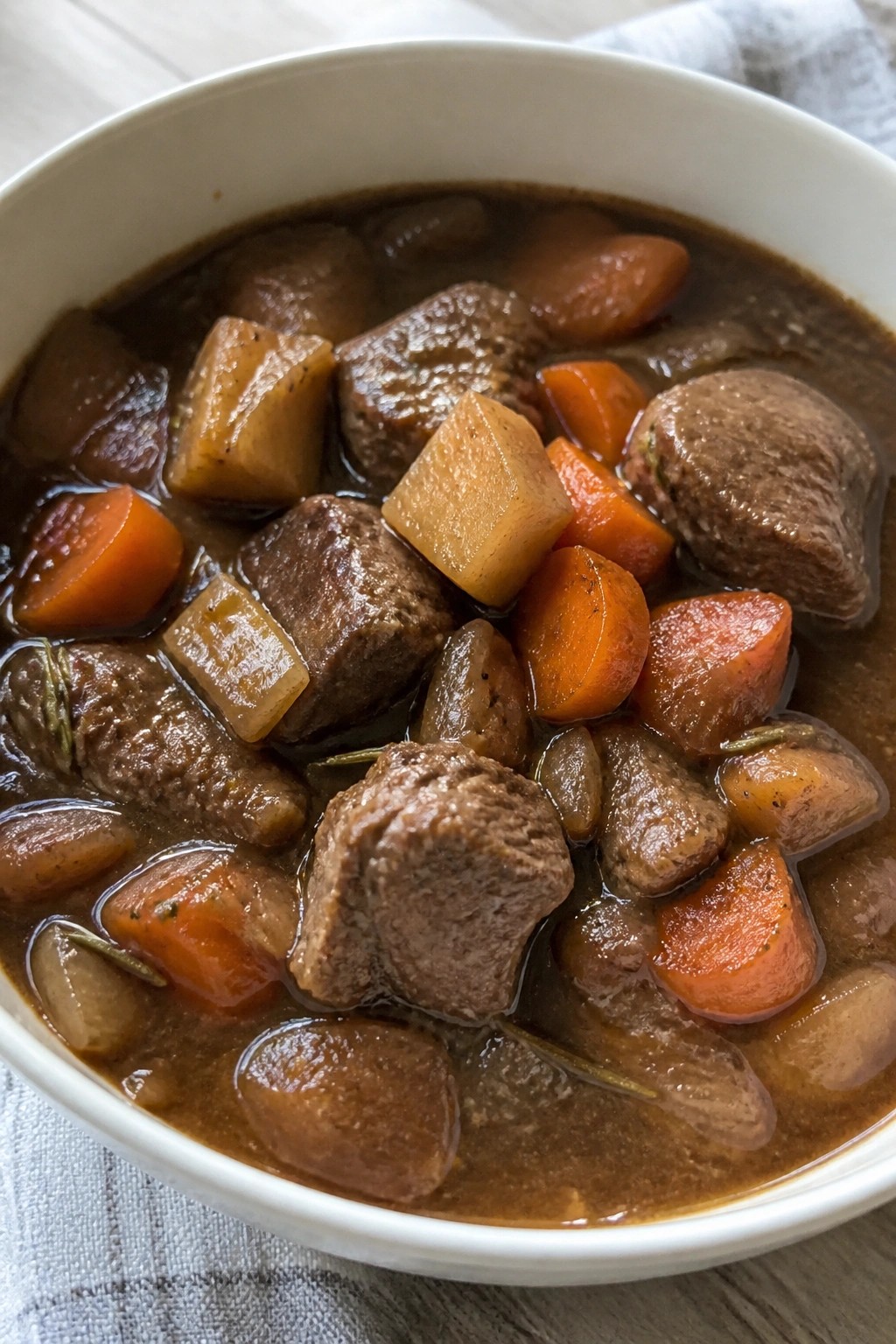 Hearty Guinness Beef Stew with Turnips and Rosemary Butter