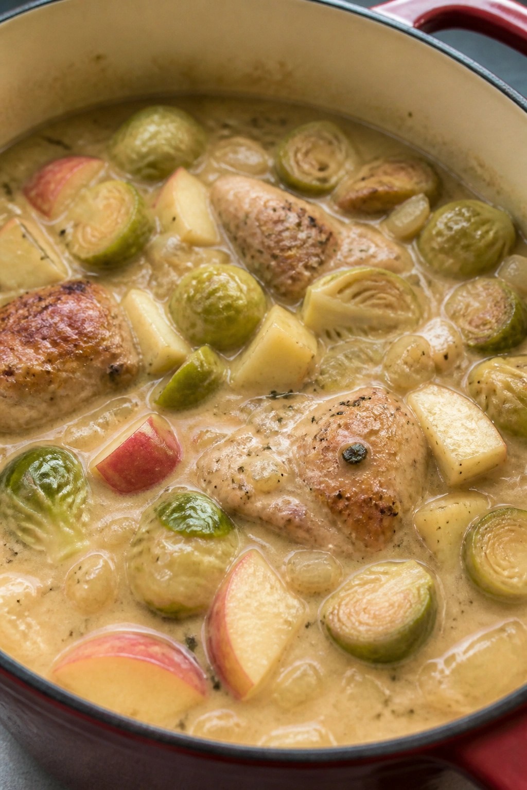 Autumn Chicken Stew with Apples and Brussels Sprouts