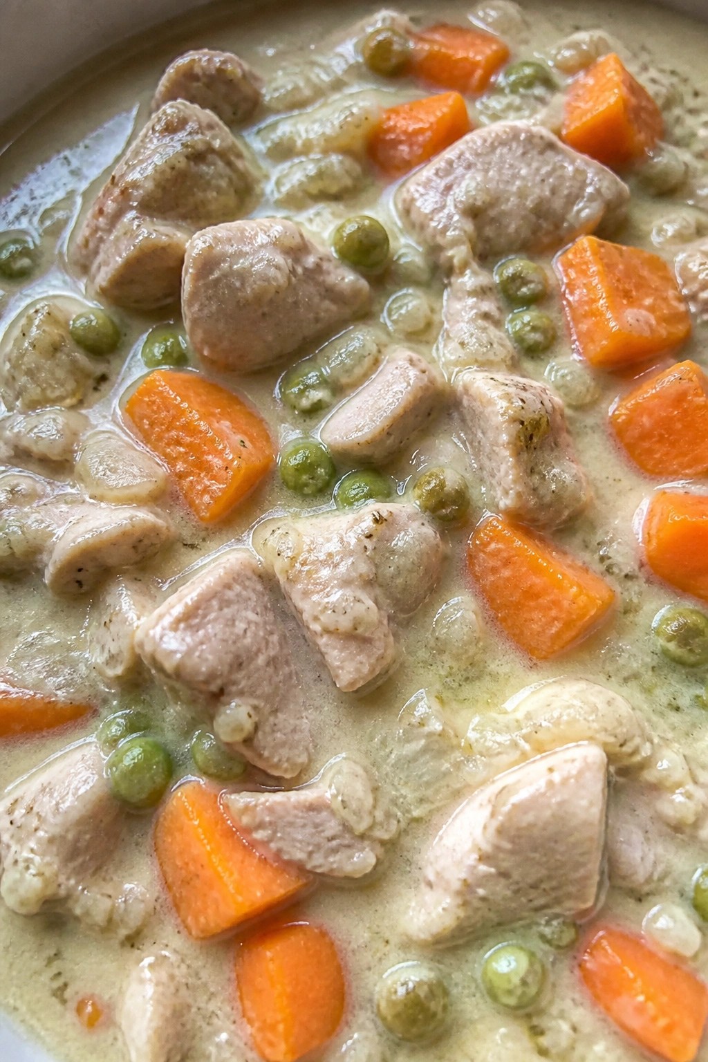 Coconut Curry Chicken Stew with Sweet Potatoes and Peas