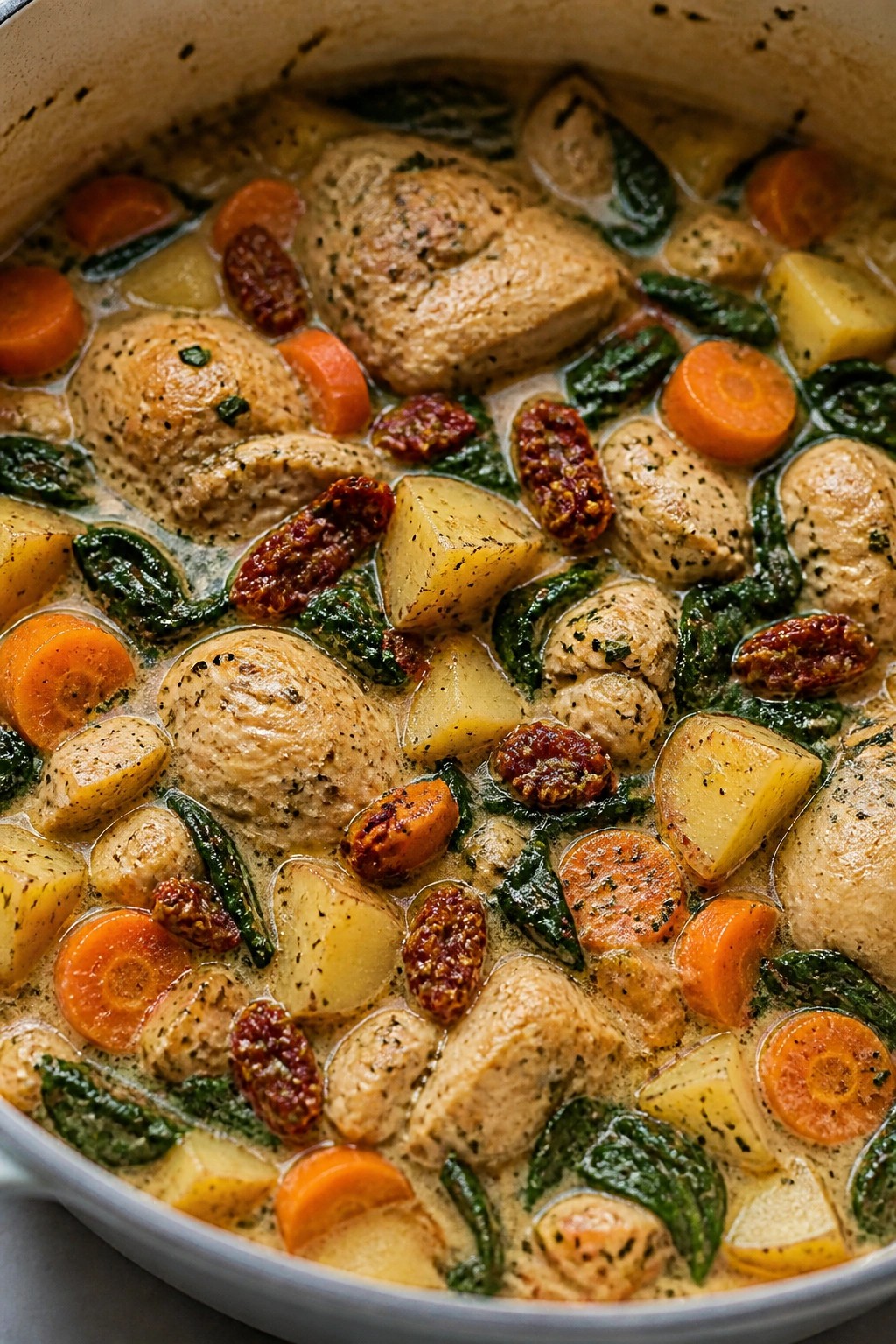 Tuscan-Style Chicken Stew with Spinach and Sun-Dried Tomatoes