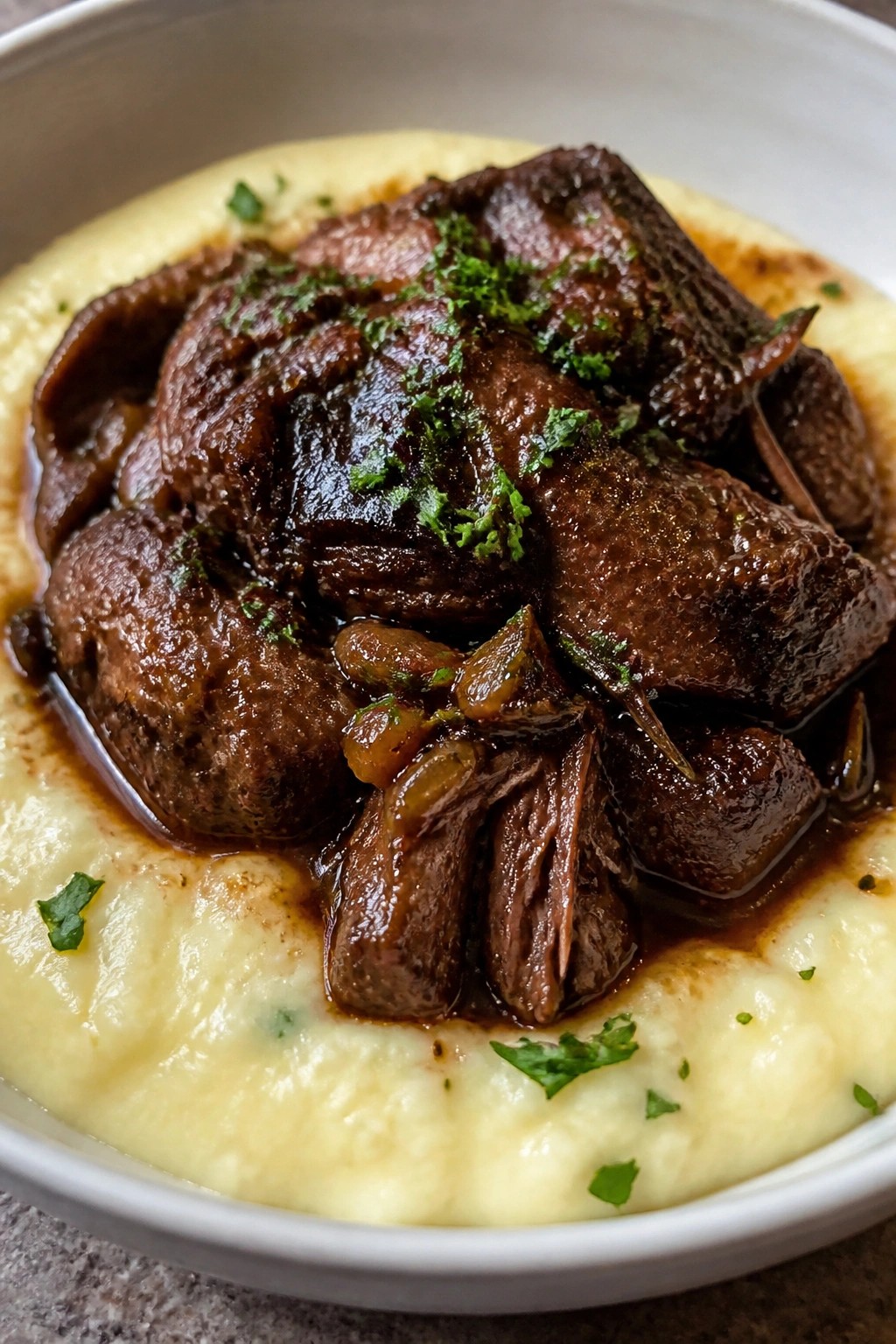 Braised Short Ribs over Creamy Polenta