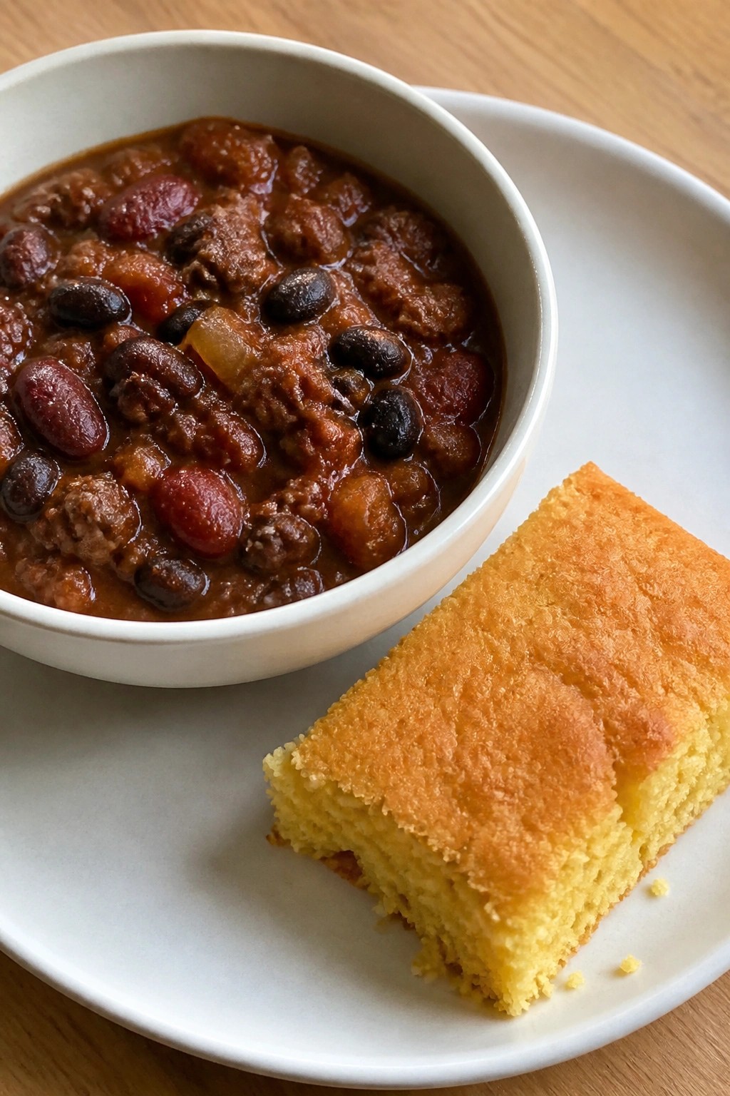 Slow Cooker Beef and Bean Chili with Cornbread