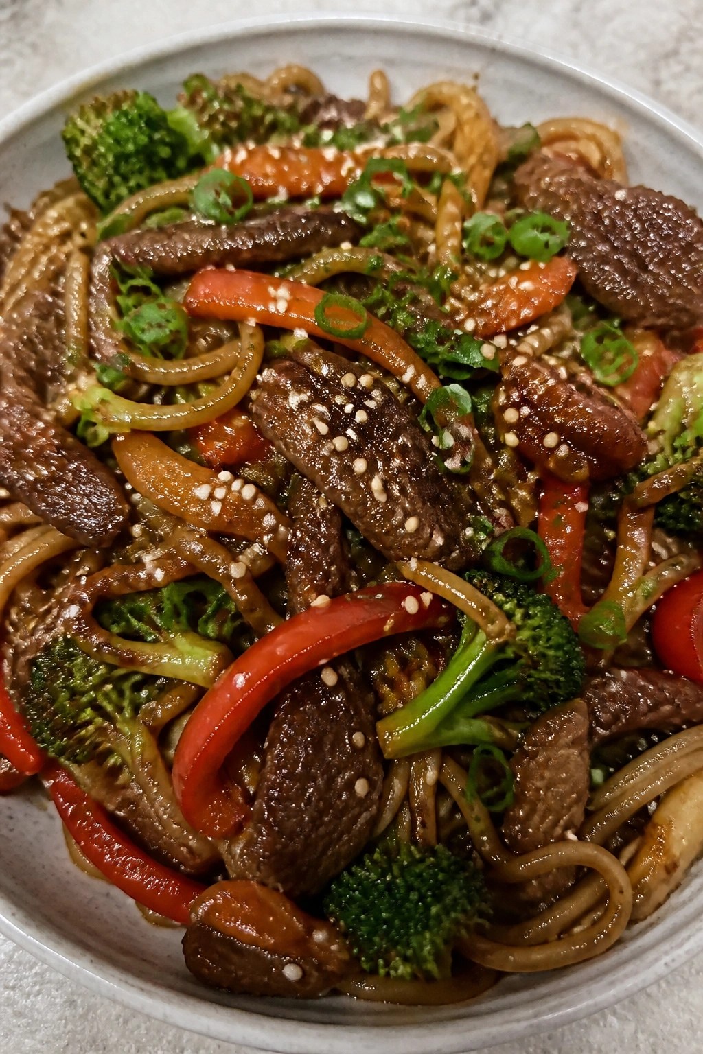 Stir-Fried Teriyaki Beef and Vegetables over Noodles