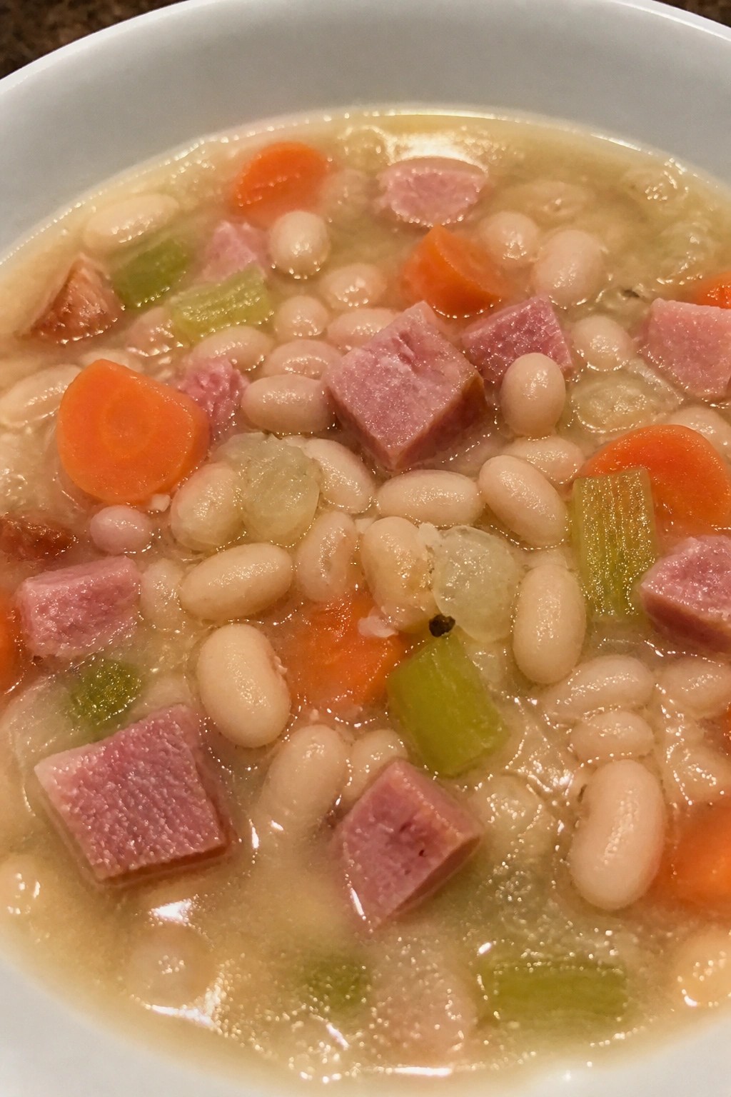 Classic Slow Cooker Navy Bean and Ham Soup with Carrots and Celery