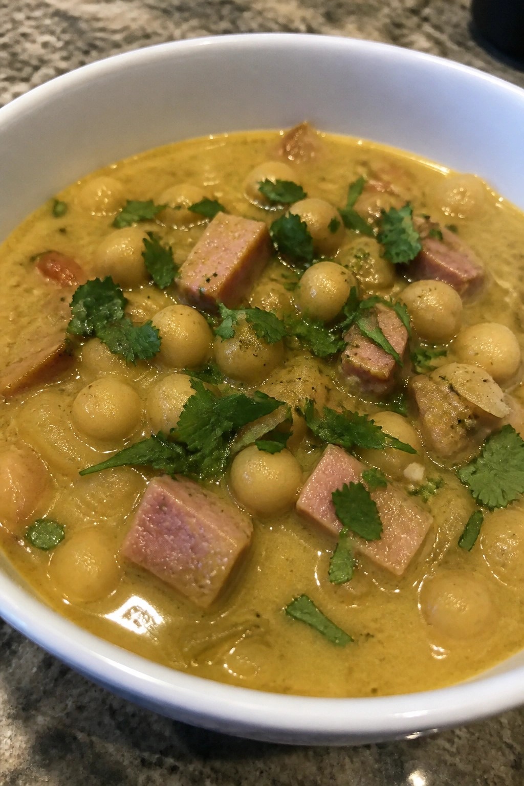 Curried Chickpea and Ham Soup with Coconut Broth