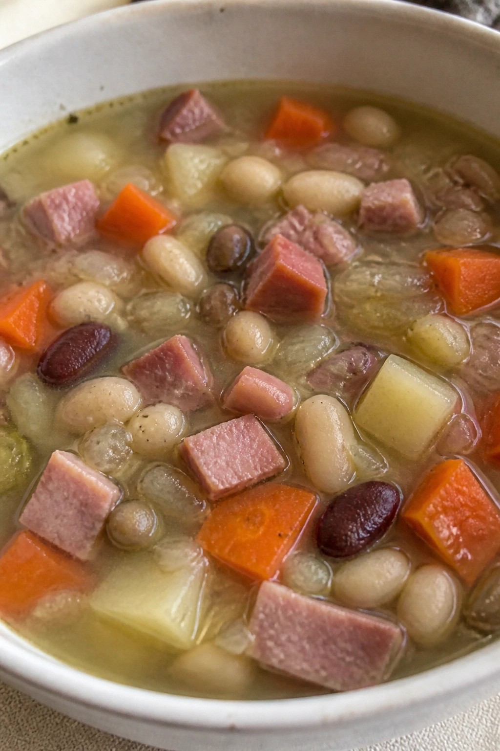 Hearty Mixed Bean and Ham Soup Loaded with Root Vegetables