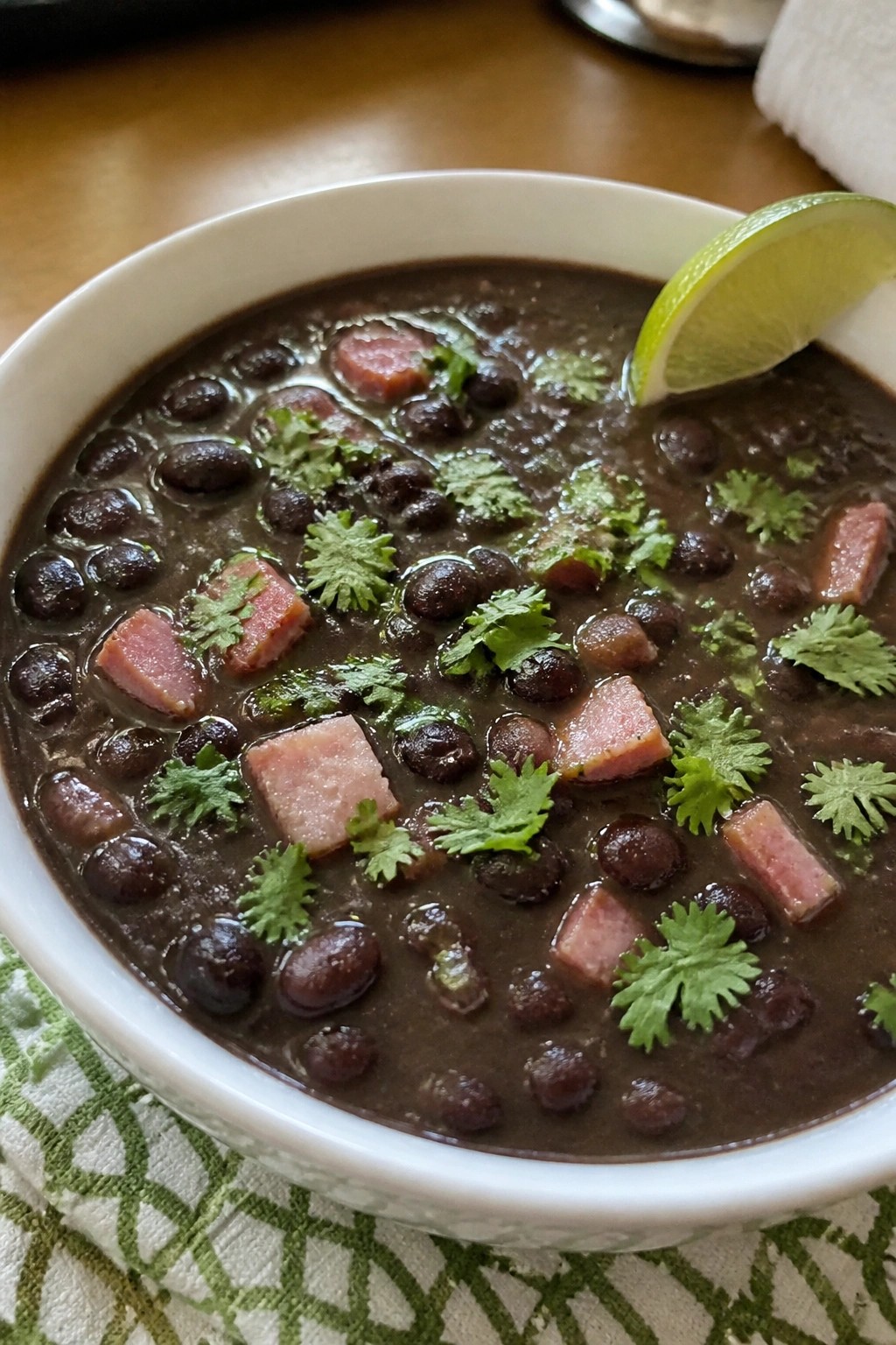 Mexican-Style Black Bean and Ham Soup with Cumin and Lime